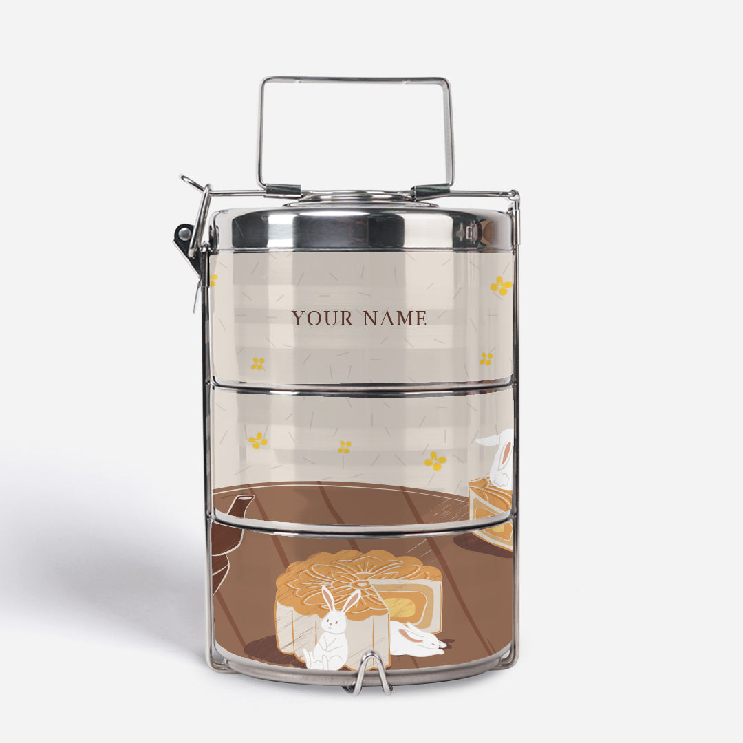 Mooncake And Teapot Three-Tier Tiffin Carrier