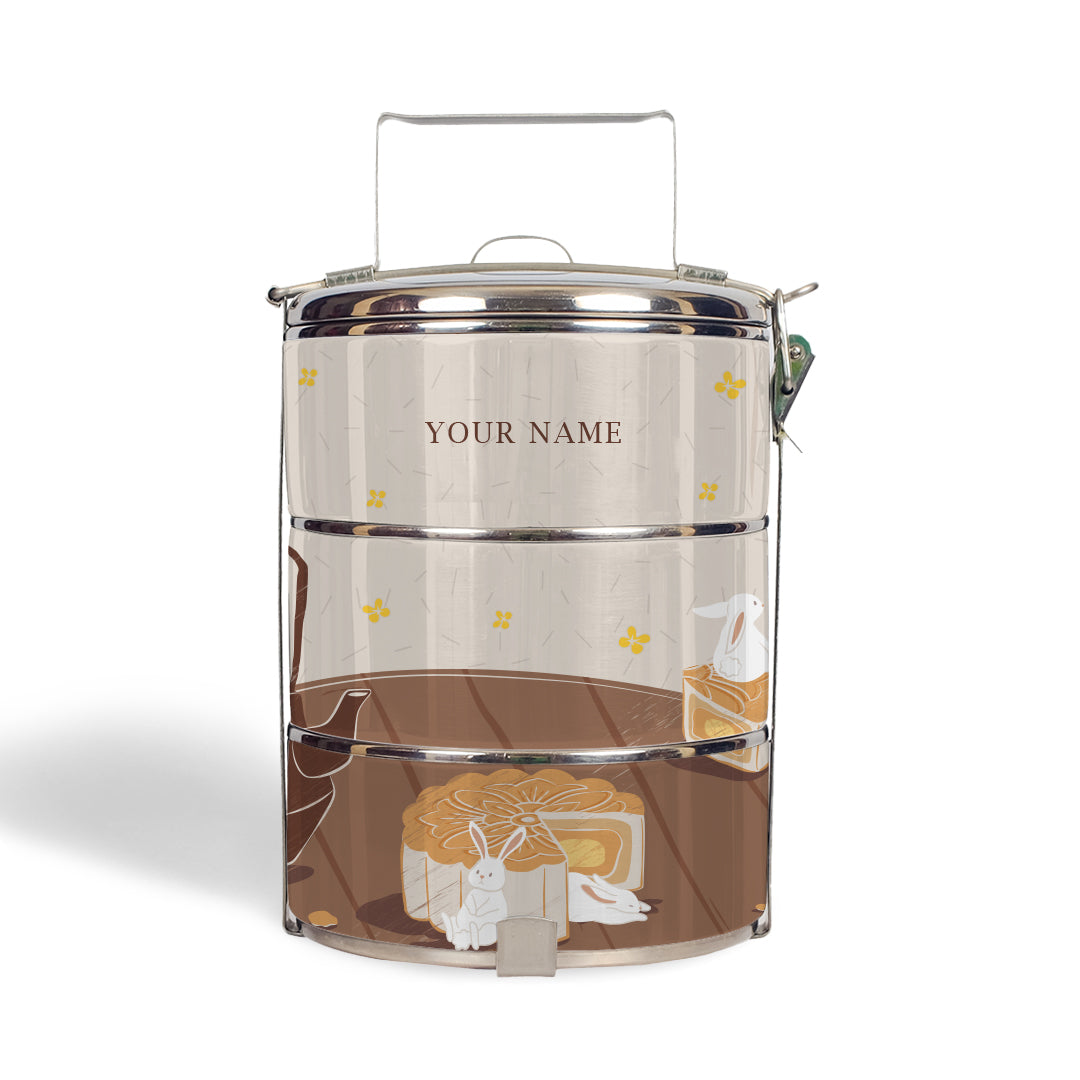 Mooncake And Teapot Three-Tier Tiffin Carrier