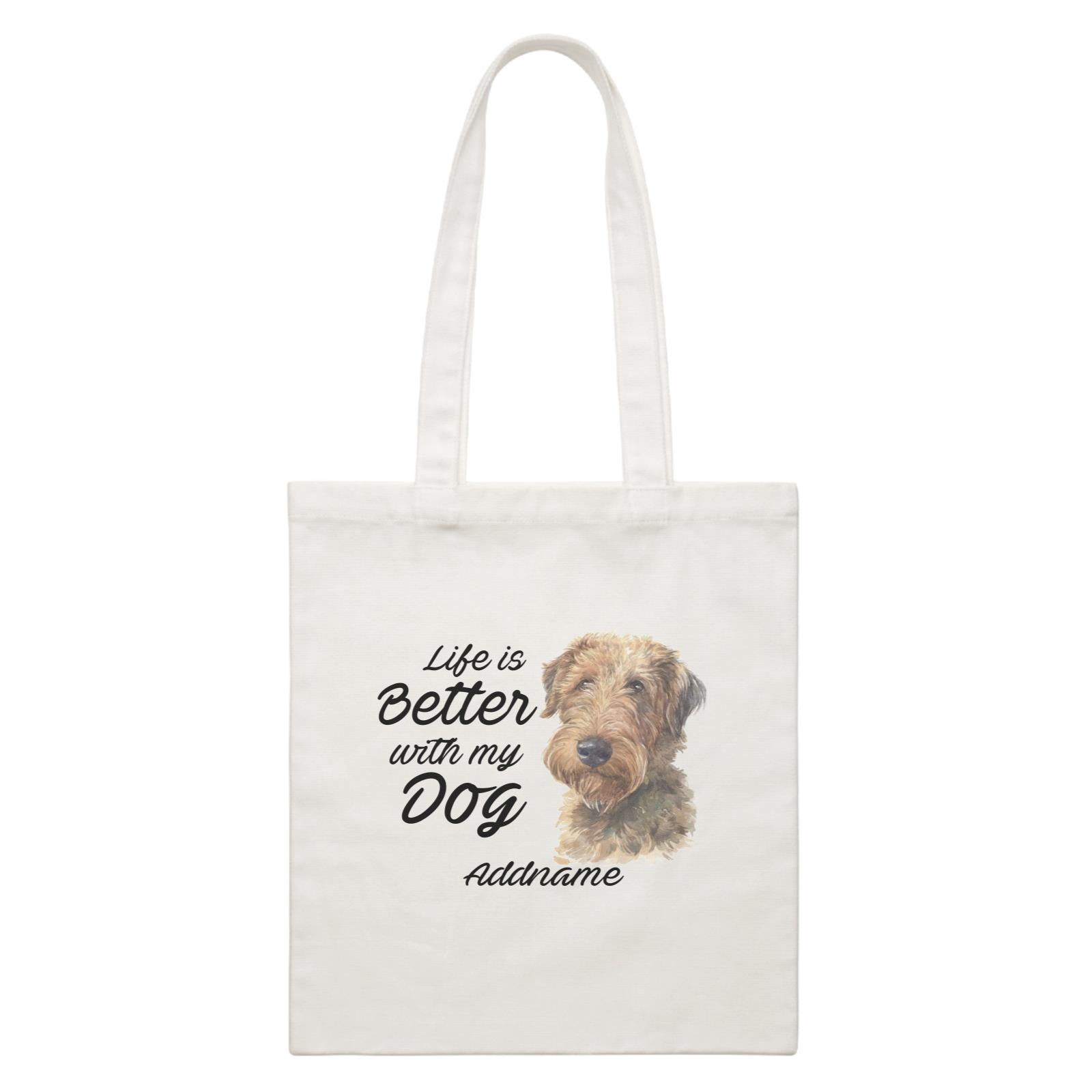 Watercolor Life is Better With My Dog Welsh Terrier Addname White Canvas Bag