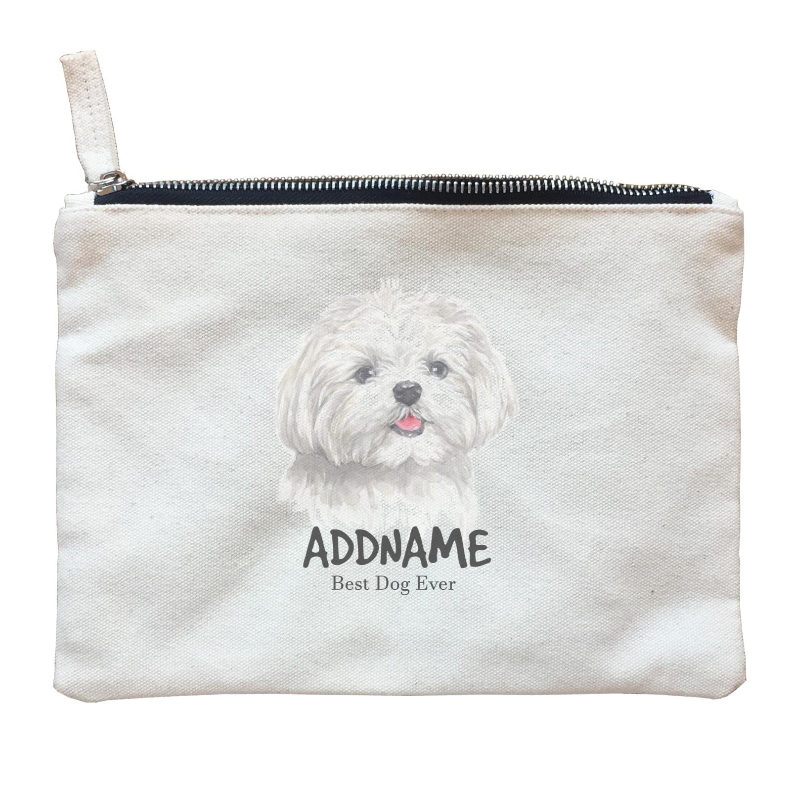 Watercolor Dog Maltese Best Dog Ever Addname Zipper Pouch