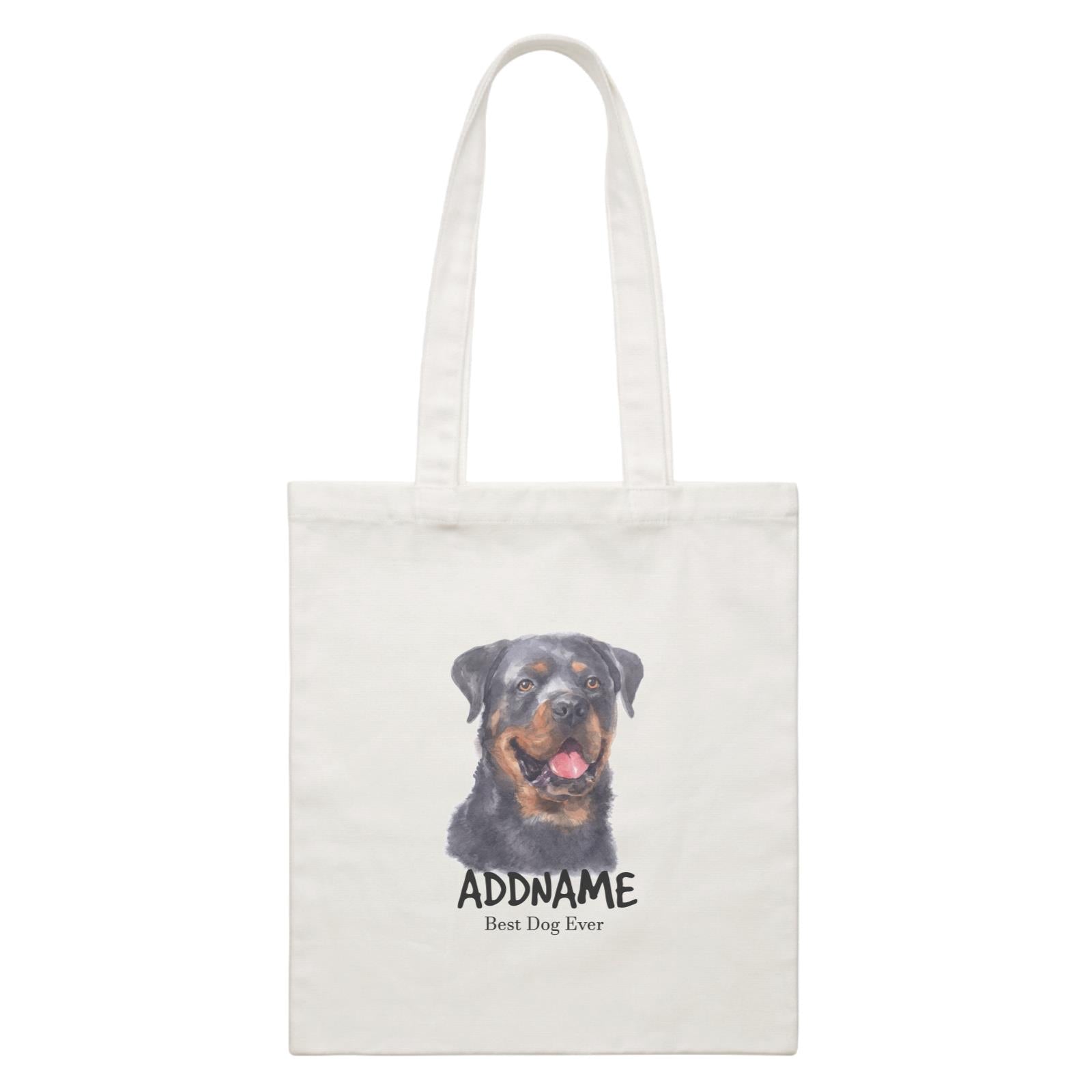 Watercolor Dog Rottweiler Smile Best Dog Ever Addname White Canvas Bag