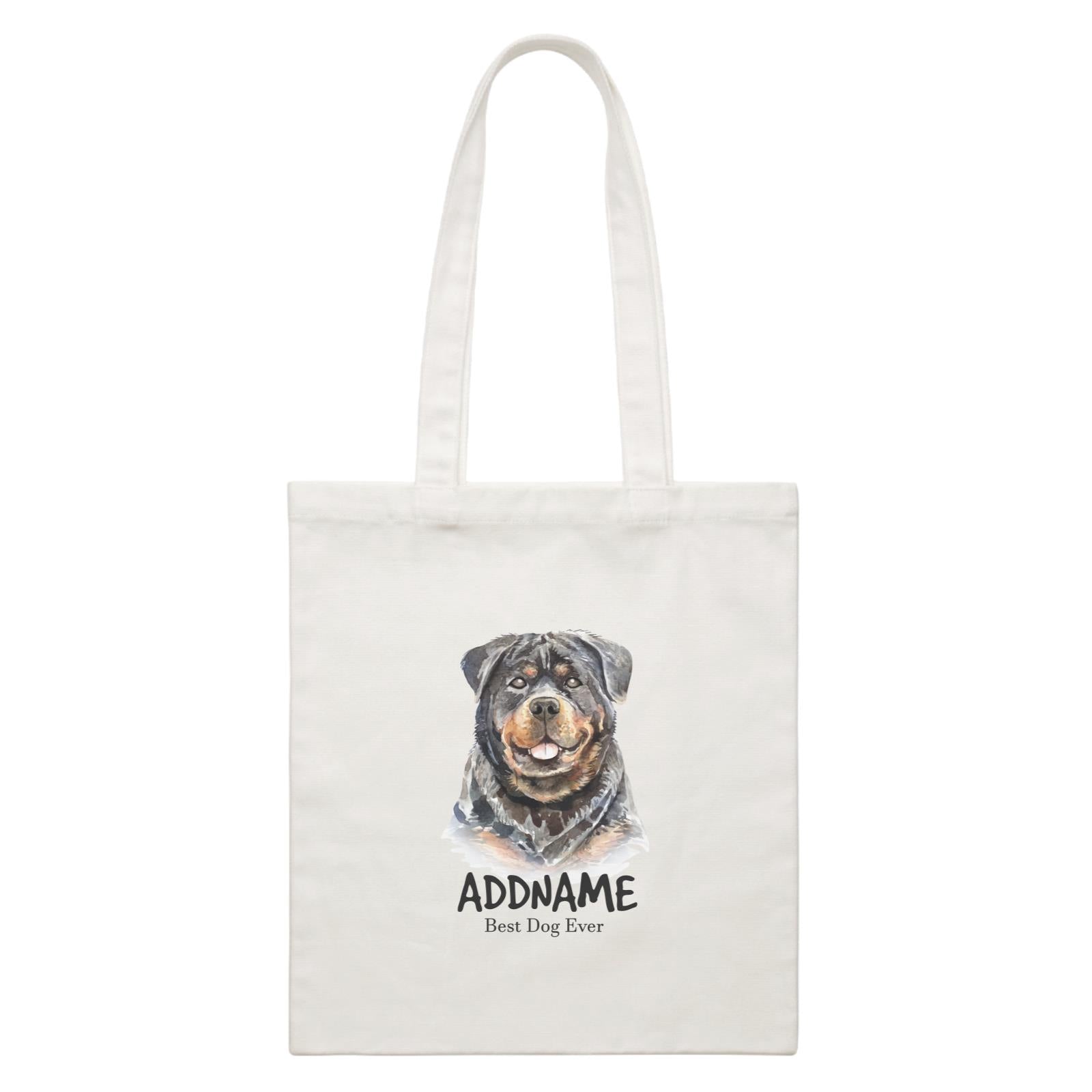 Watercolor Dog Rottweiler Dog Best Dog Ever Addname White Canvas Bag