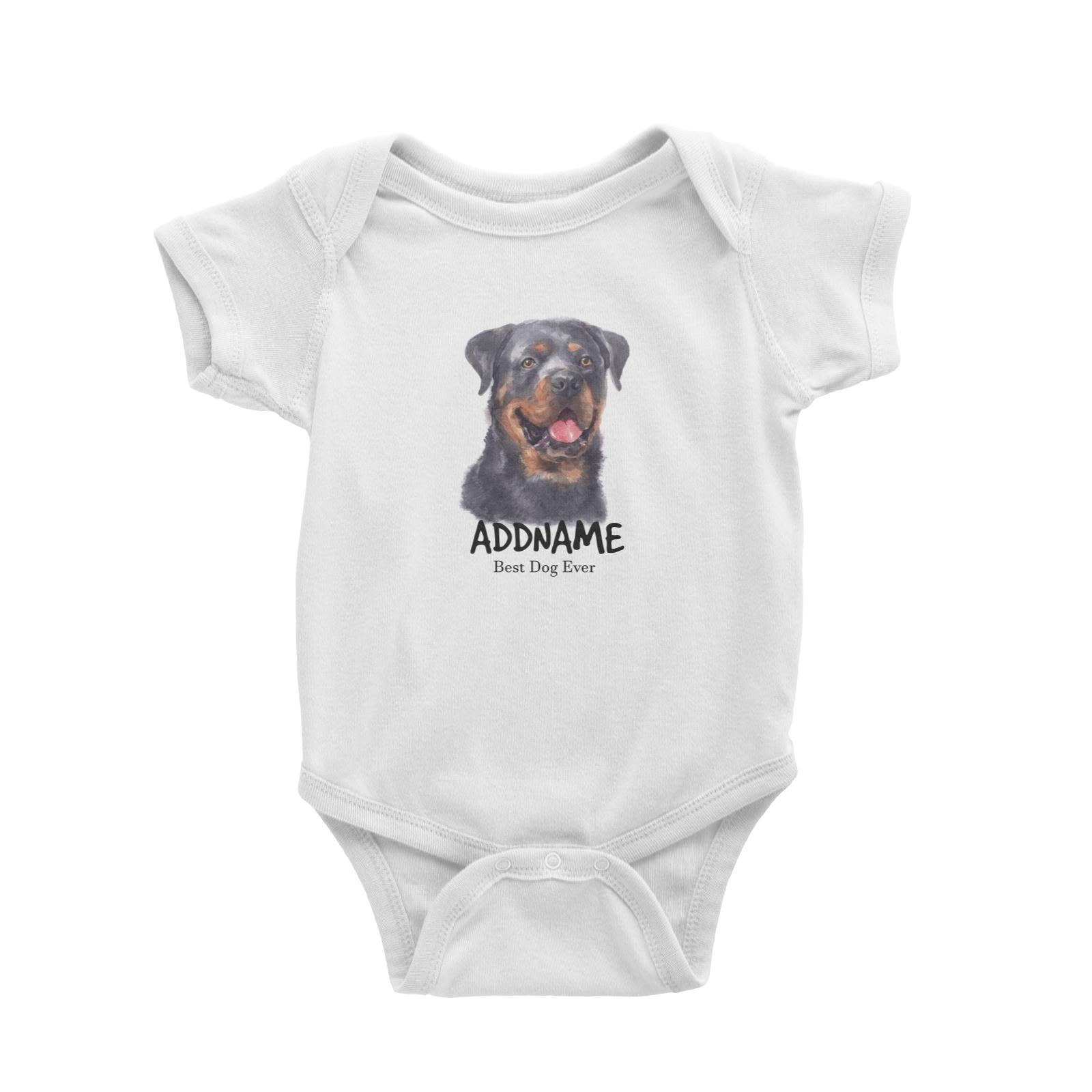 Watercolor Dog Rottweiler Smile Best Dog Ever Addname Baby Romper