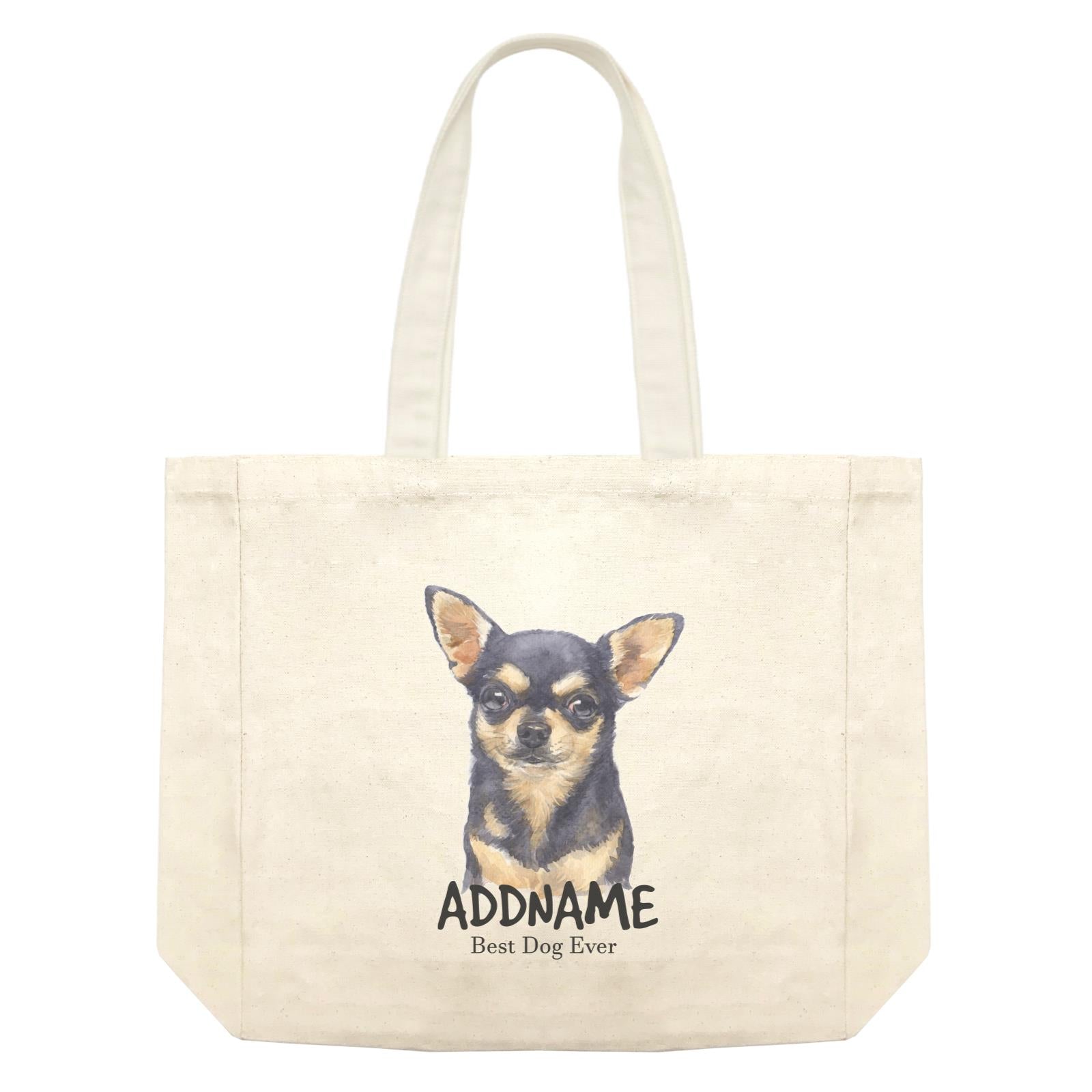 Watercolor Dog Chihuahua Black Best Dog Ever Addname Shopping Bag