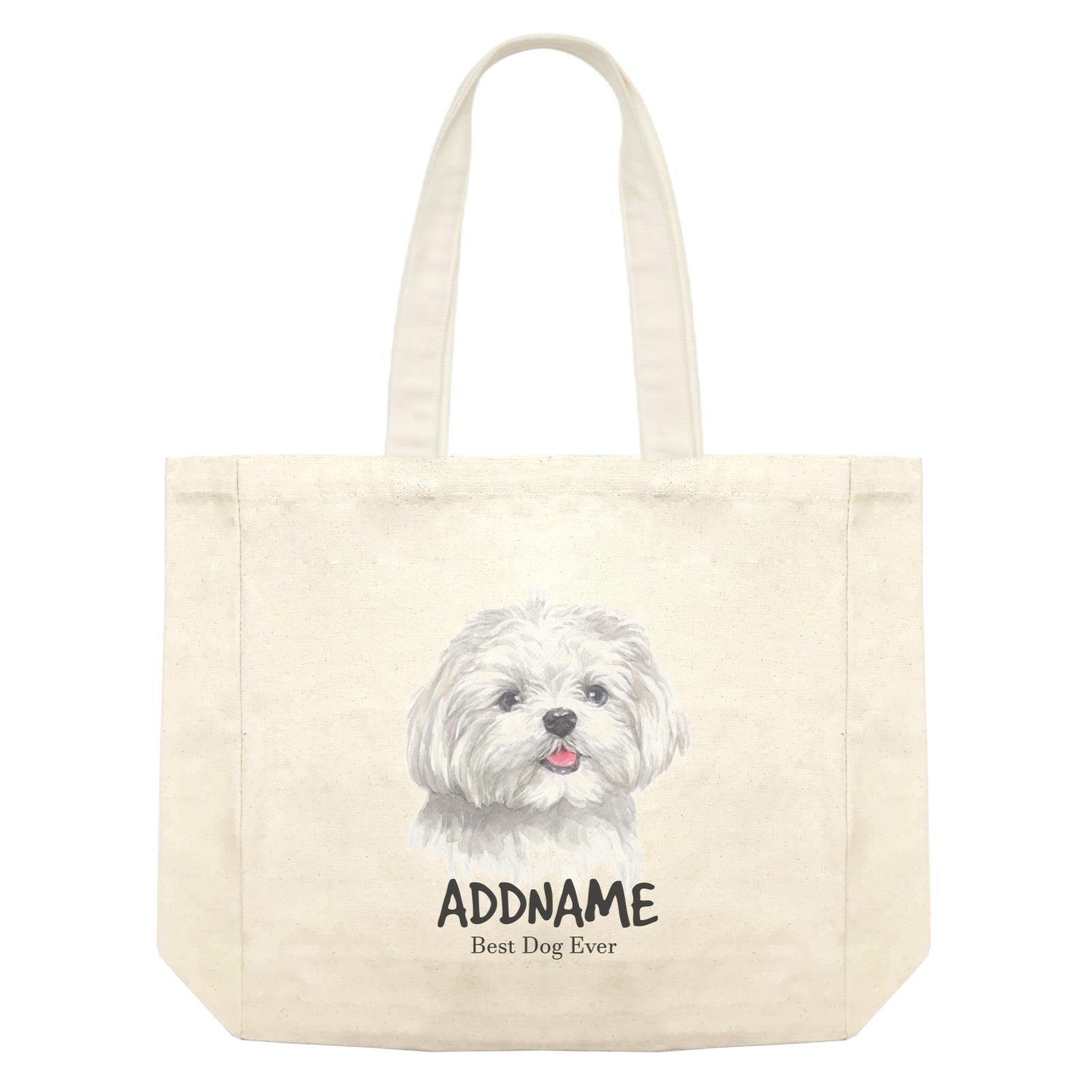 Watercolor Dog Maltese Best Dog Ever Addname Shopping Bag