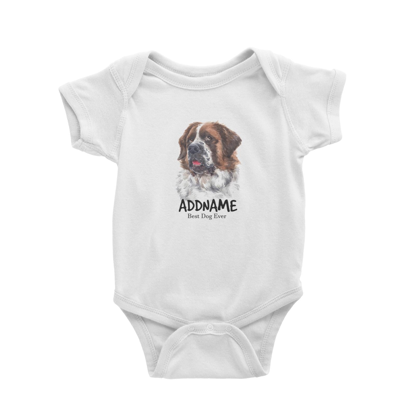 Watercolor Dog Saint Bernard Best Dog Ever Addname Baby Romper