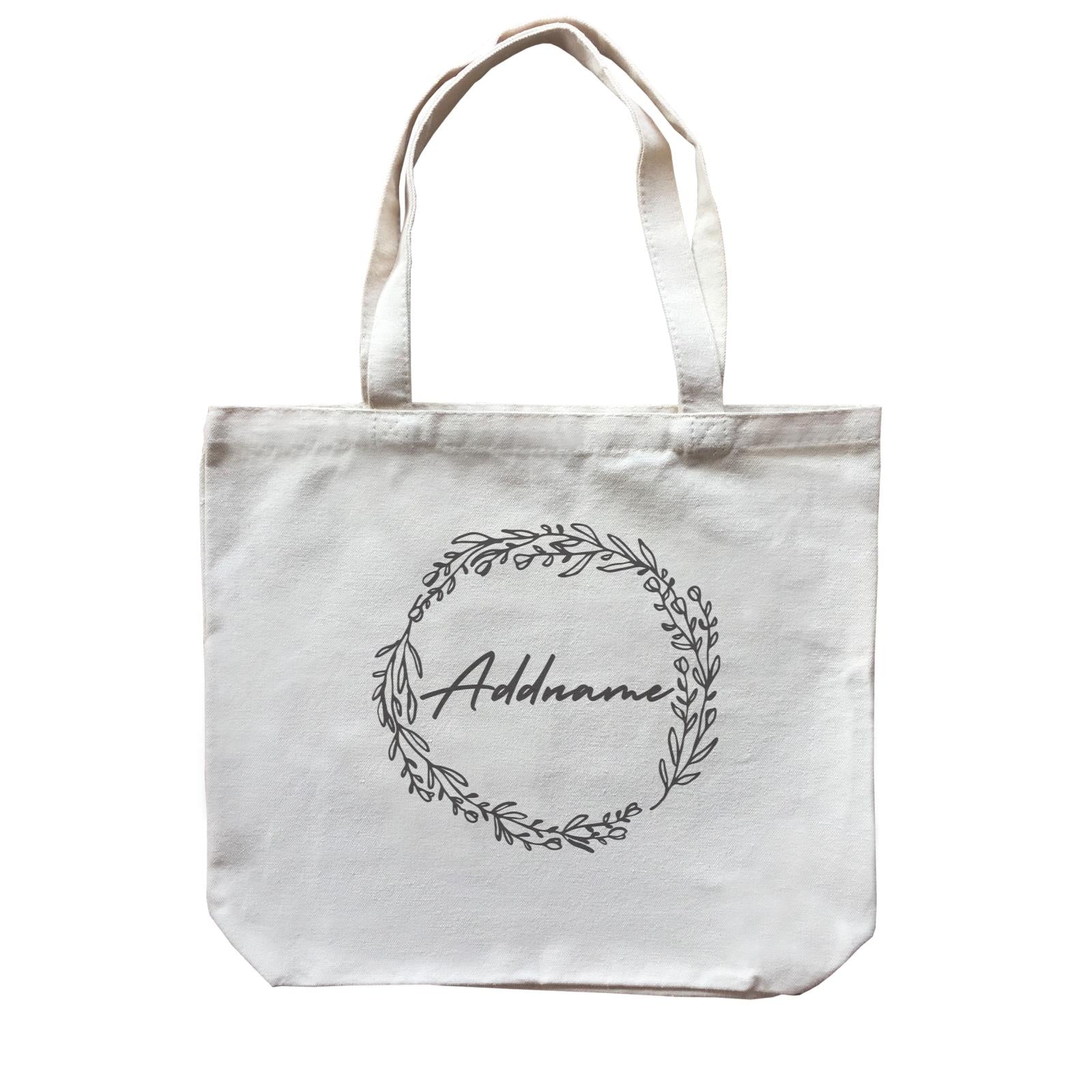 Bridesmaid Monochrome Leaves Wreath Addname Canvas Bag