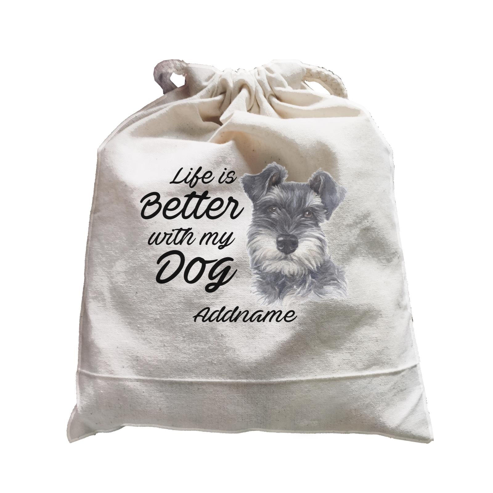 Watercolor Life is Better With My Dog Schnauzer Black Addname Satchel