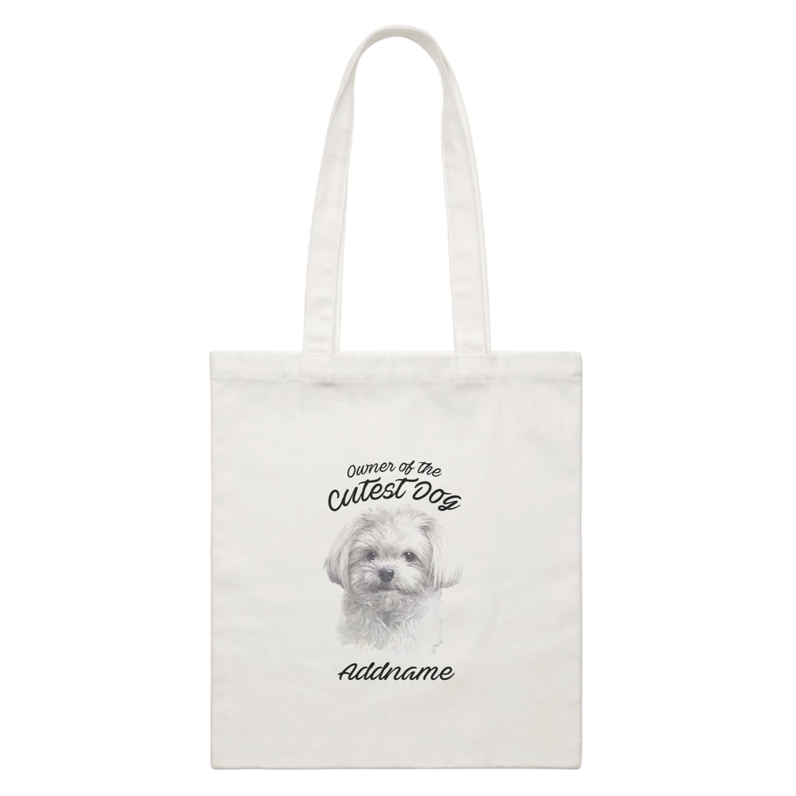 Watercolor Dog Owner Of The Cutest Dog Maltese White Addname White Canvas Bag