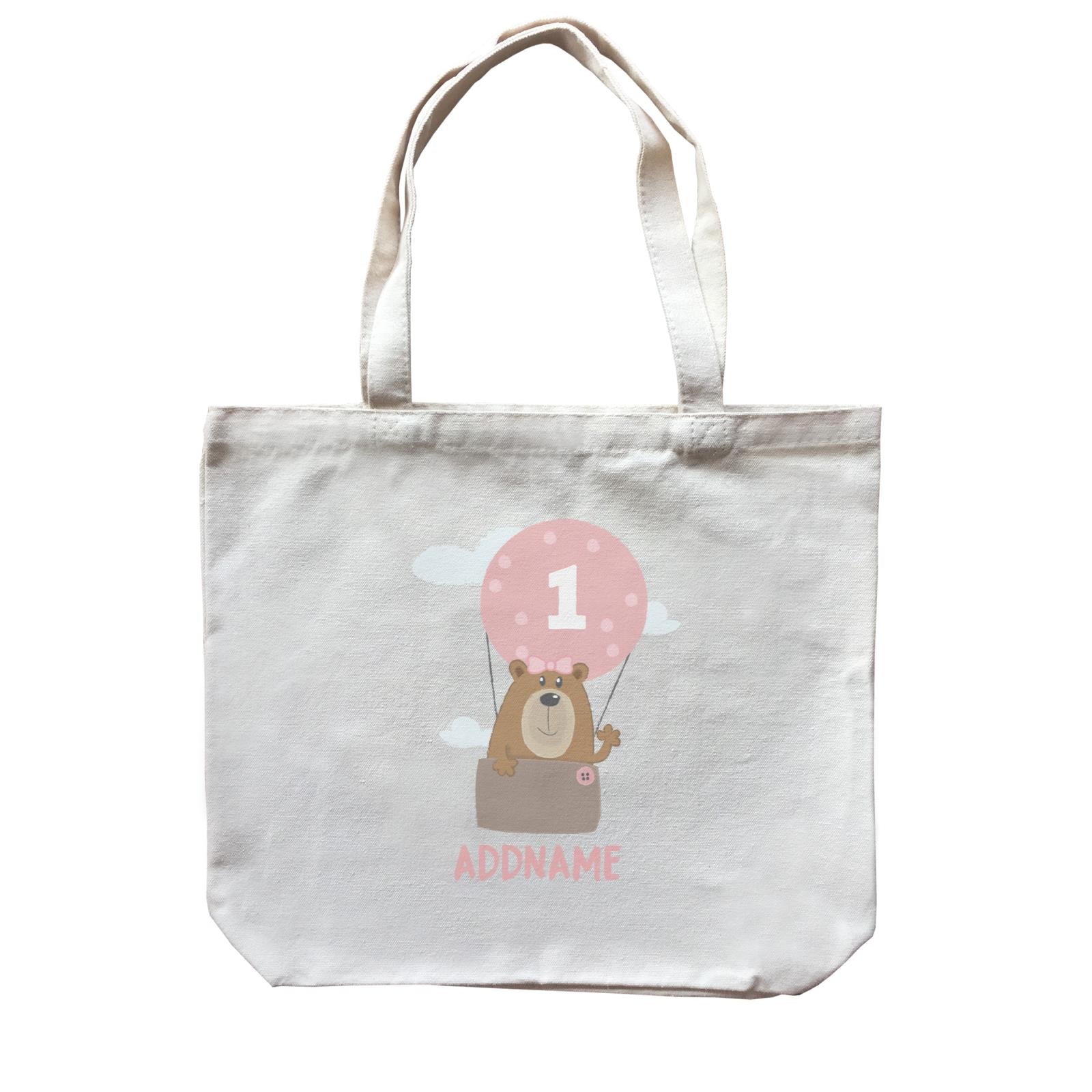 Cute Bear Girl with Hot Air Balloon Birthday Theme Personalizable with Name and Number Canvas Bag