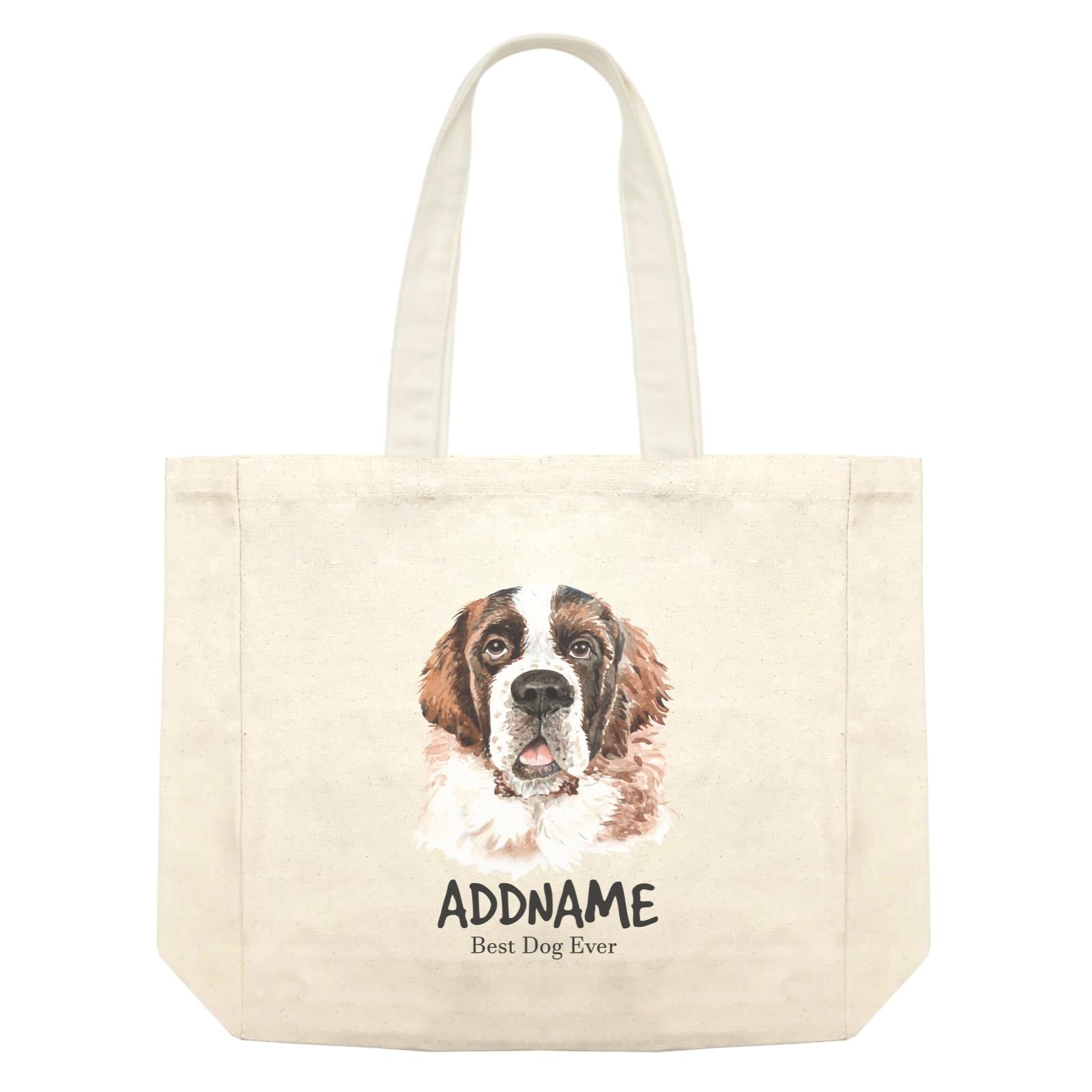 Watercolor Dog Saint Bernard Front Best Dog Ever Addname Shopping Bag