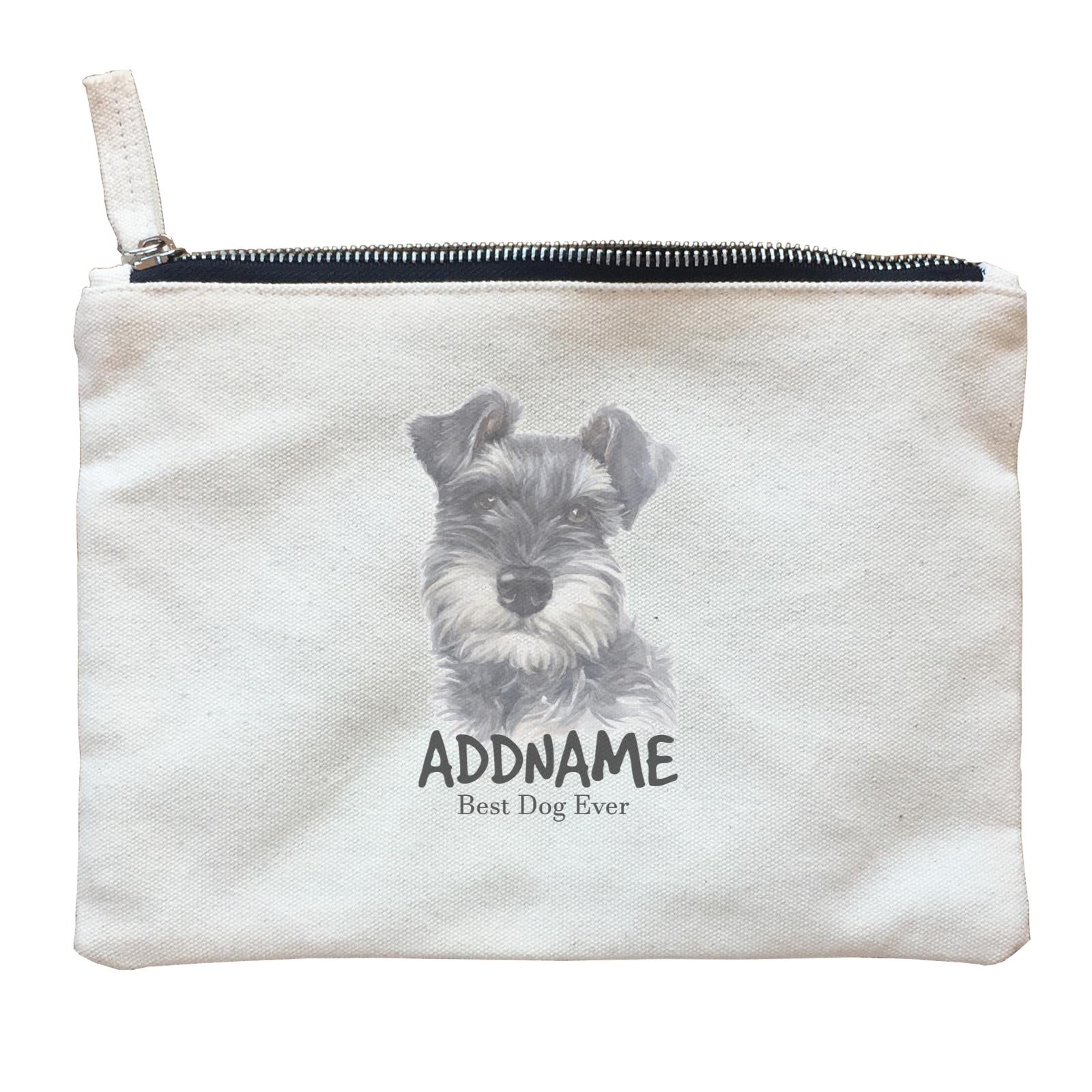 Watercolor Dog Schnauzer Front Black Best Dog Ever Addname Zipper Pouch