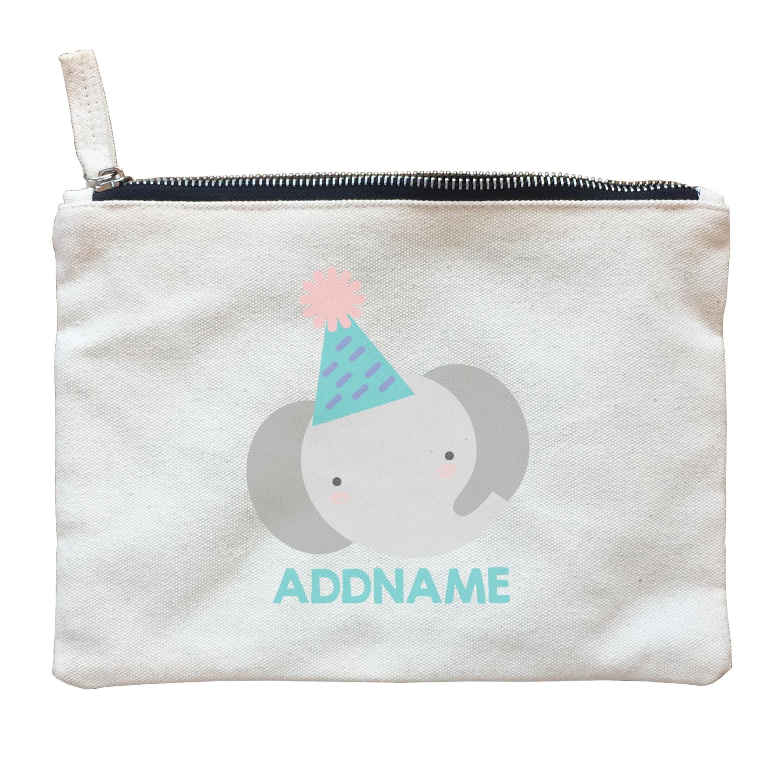 Cute Elephant with Party Hat Birthday Theme Zipper Pouch