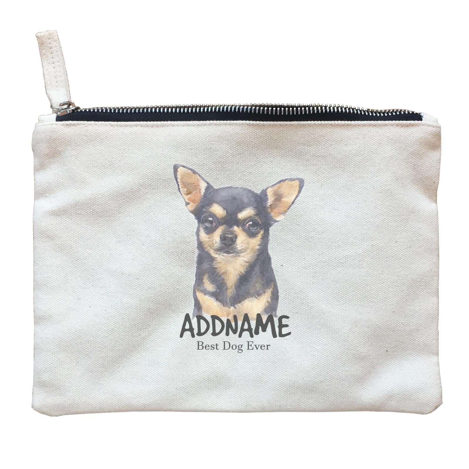 Watercolor Dog Chihuahua Black Best Dog Ever Addname Zipper Pouch