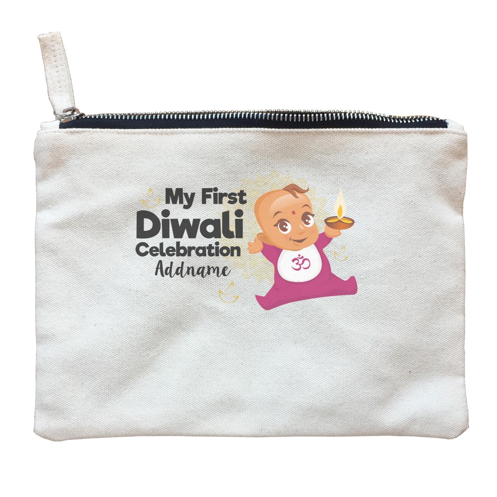 Cute Baby My First Diwali Celebration Addname Zipper Pouch