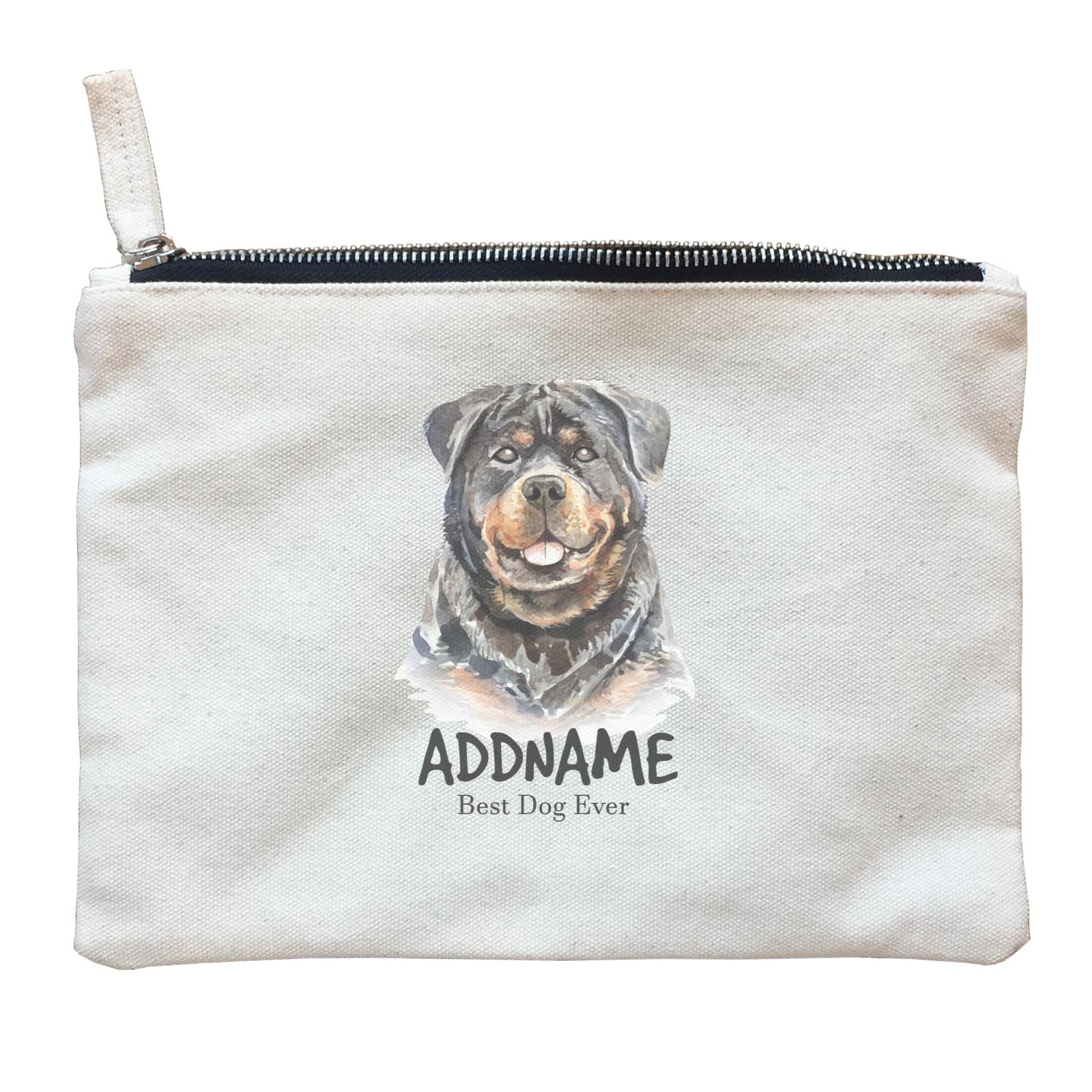 Watercolor Dog Rottweiler Dog Best Dog Ever Addname Zipper Pouch