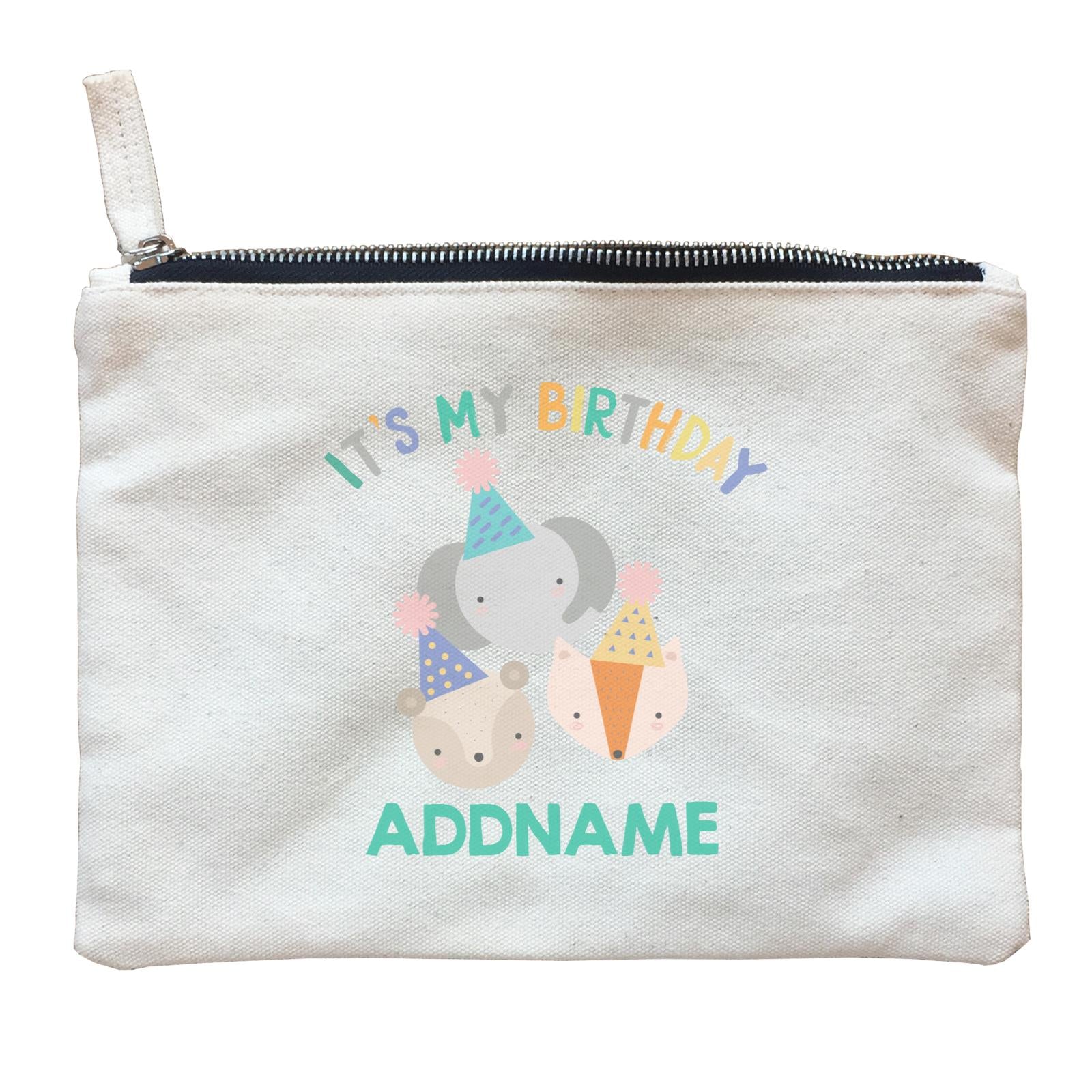 Cute It's My Birthday Safari Theme with Elephant Fox and Squirrel Head Zipper Pouch