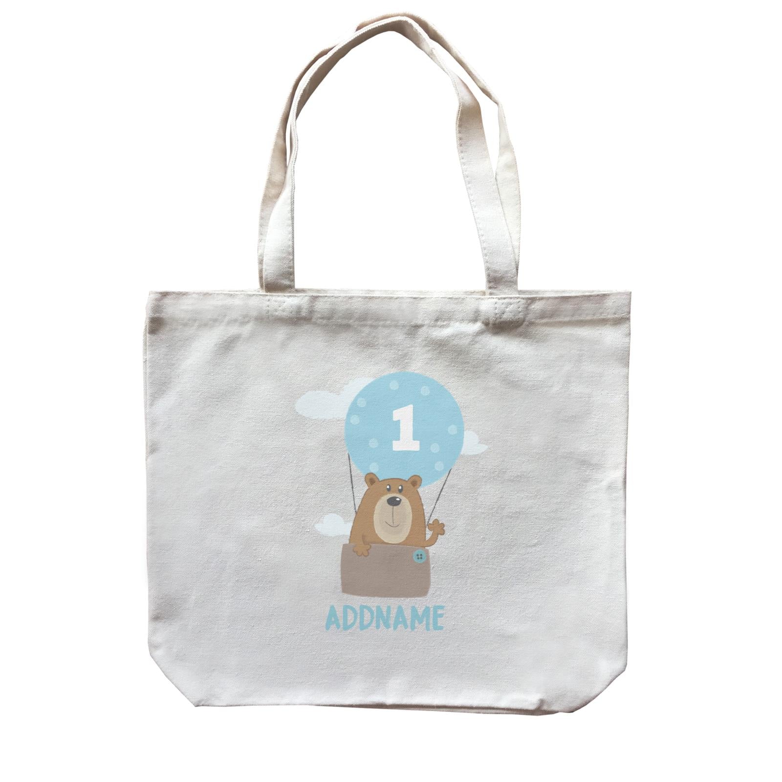 Cute Bear Boy with Hot Air Balloon Birthday Theme Personalizable with Name and Number Canvas Bag