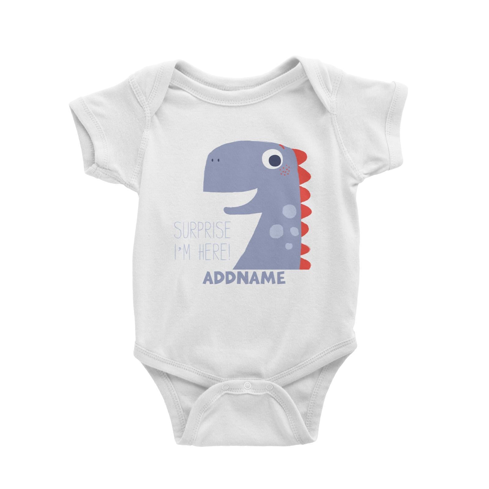 Surprise I'm Here Dinosaur Addname Baby Romper