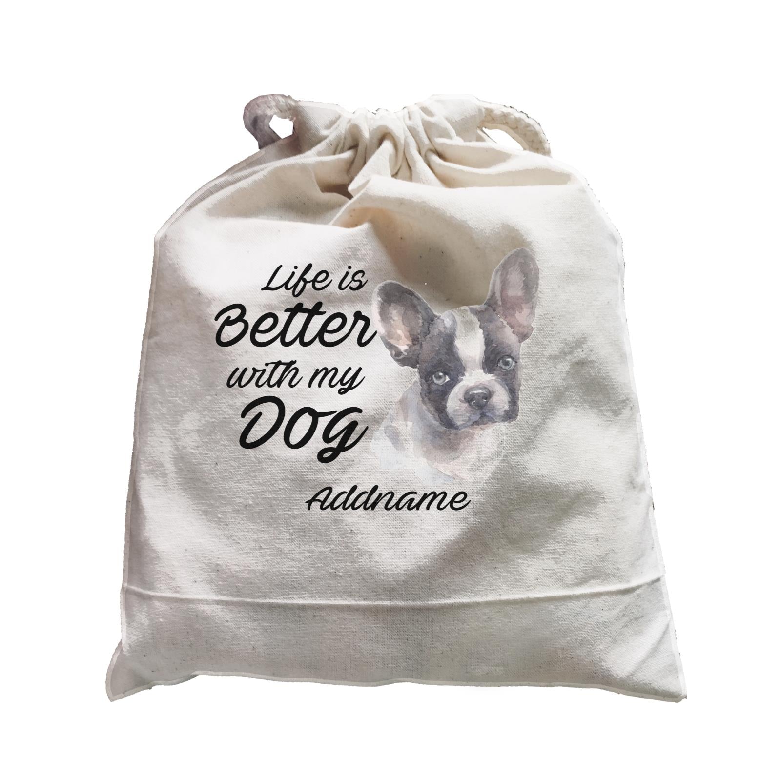 Watercolor Life is Better With My Dog French Bulldog Frown Addname Satchel