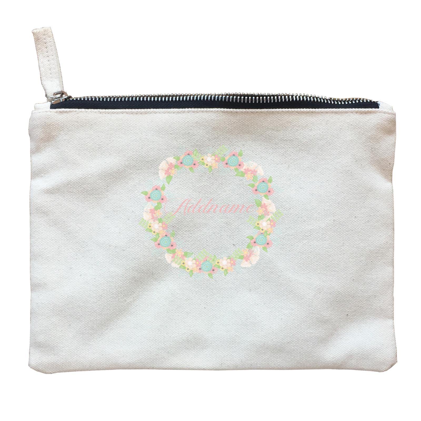 Basic Family Series Pastel Deer Flower Wreath Addname Zipper Pouch