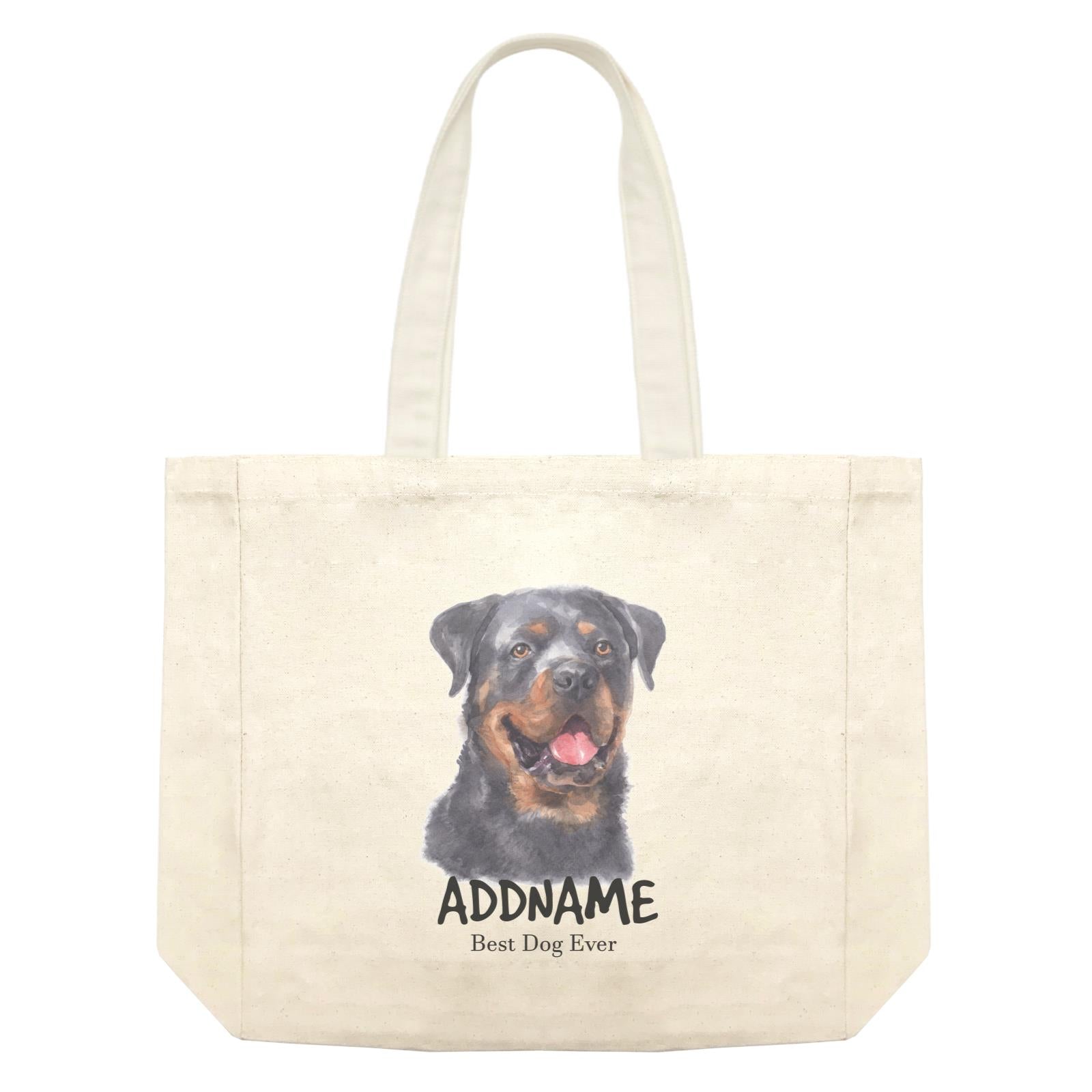 Watercolor Dog Rottweiler Smile Best Dog Ever Addname Shopping Bag