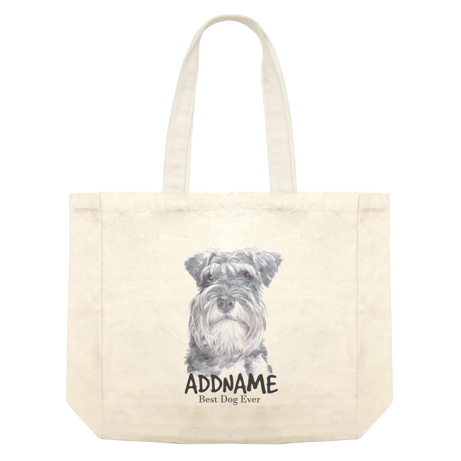 Watercolor Dog Schnauzer Long Hair Best Dog Ever Addname Shopping Bag