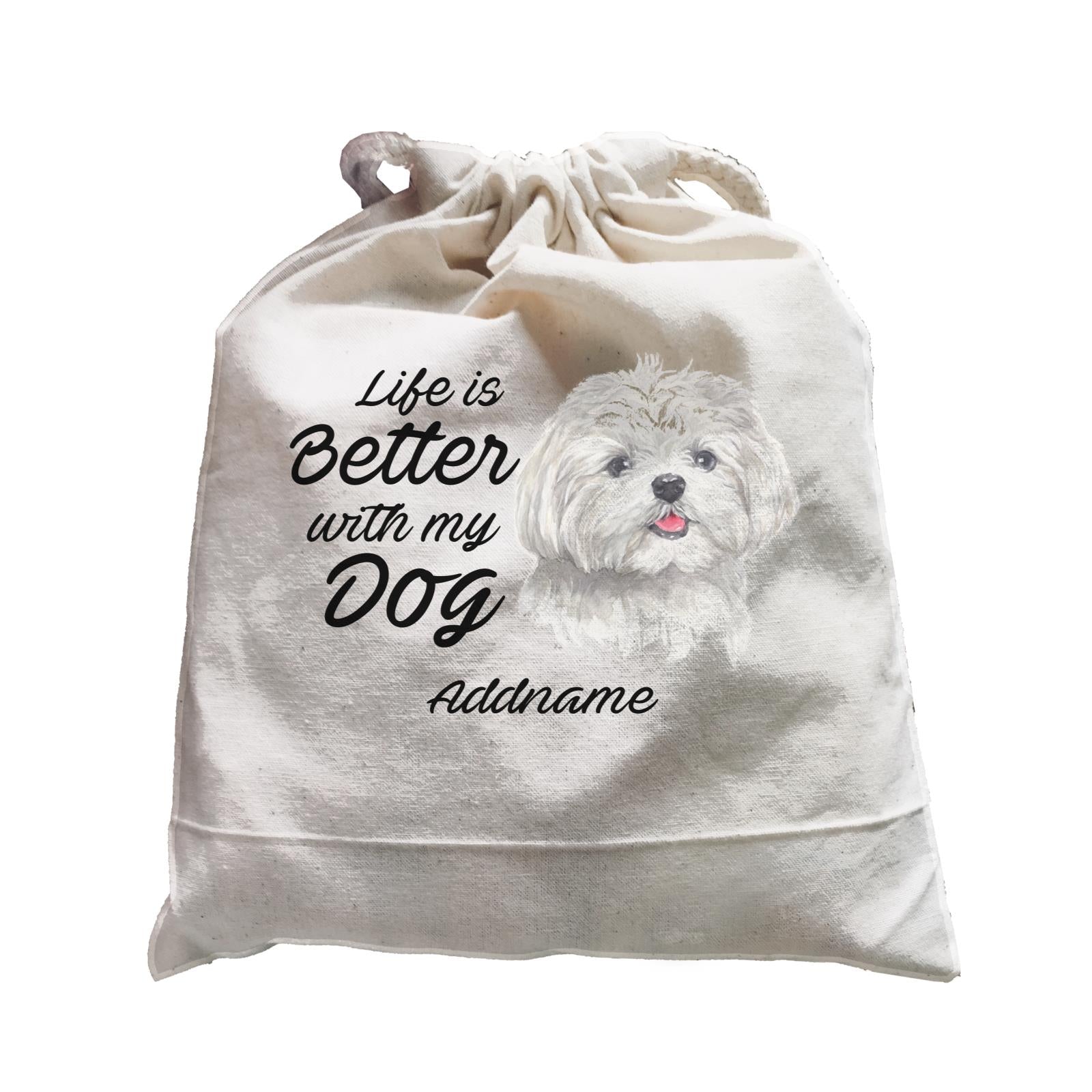 Watercolor Life is Better With My Dog Maltese Addname Satchel