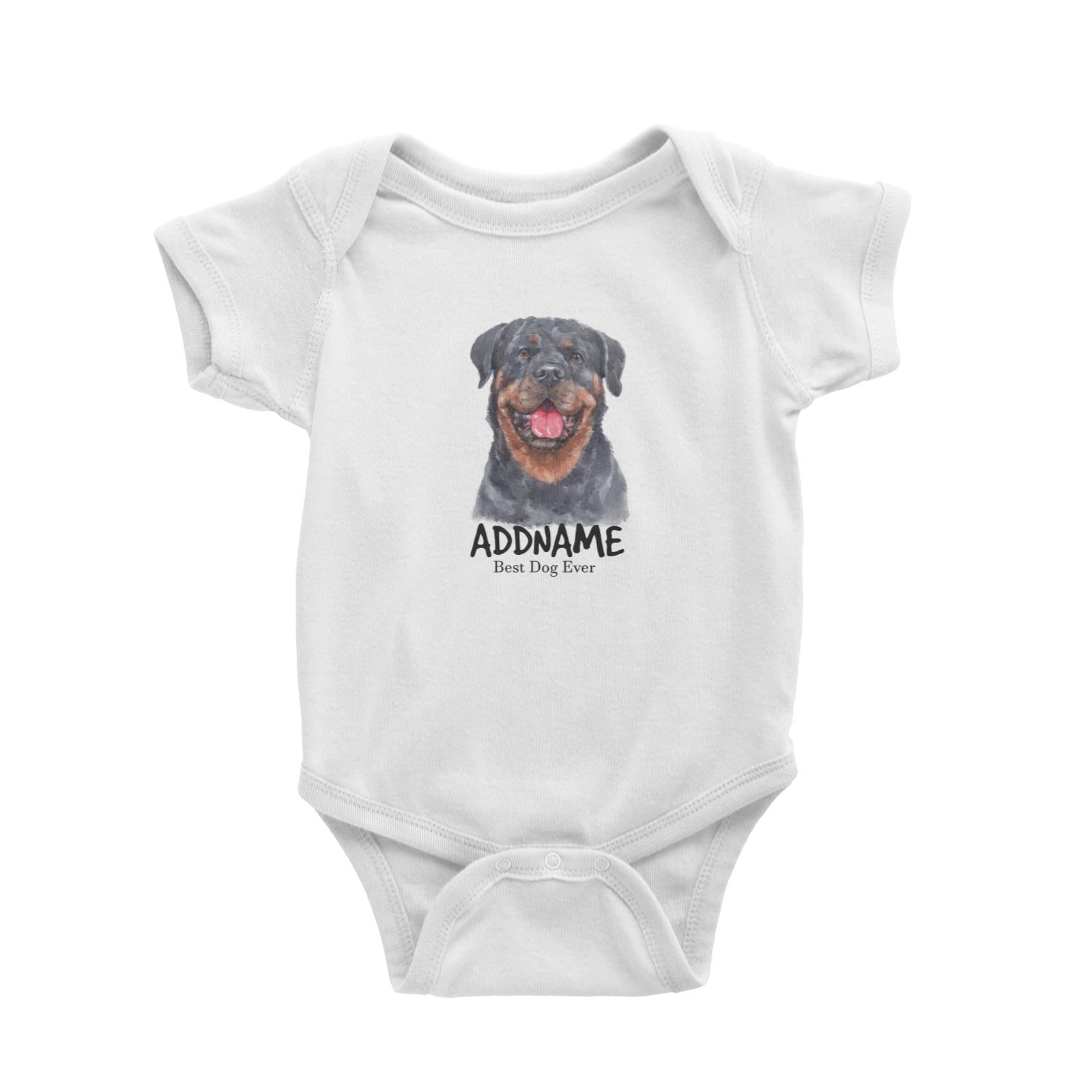 Watercolor Dog Rottweiler Front Best Dog Ever Addname Baby Romper