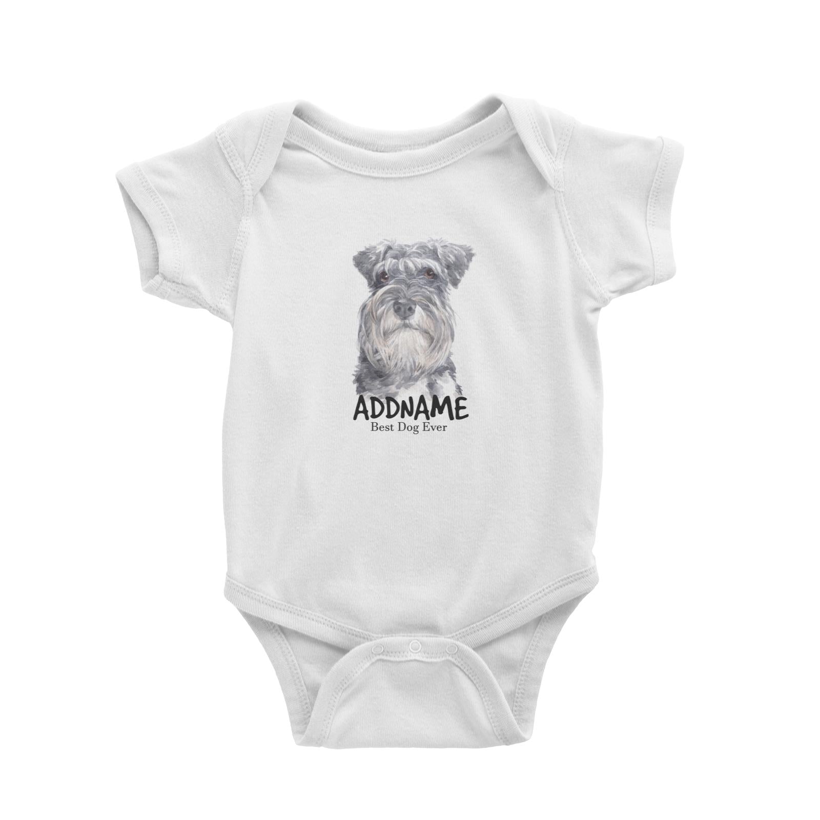 Watercolor Dog Schnauzer Long Hair Best Dog Ever Addname Baby Romper