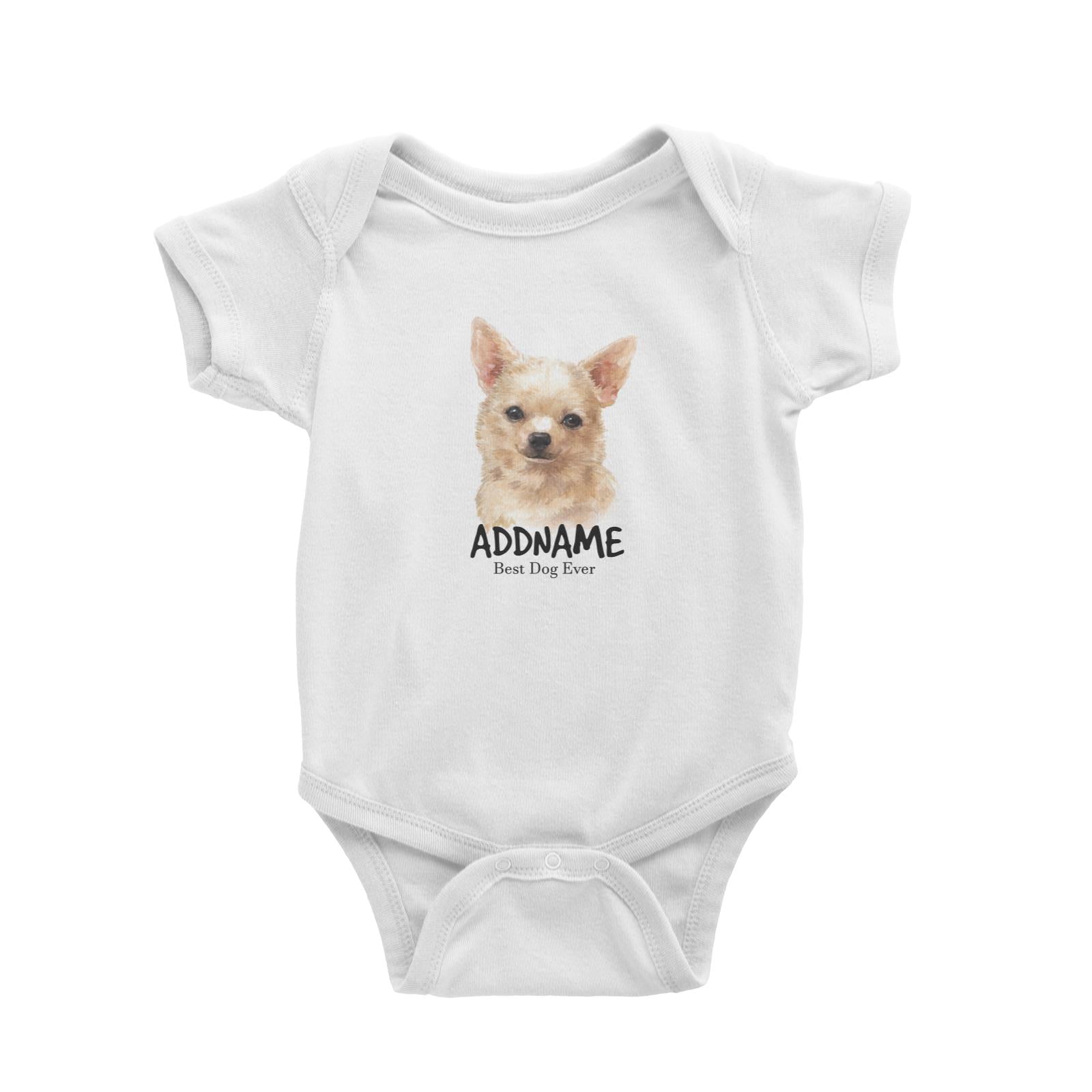 Watercolor Dog Chihuahua Brown Best Dog Ever Addname Baby Romper