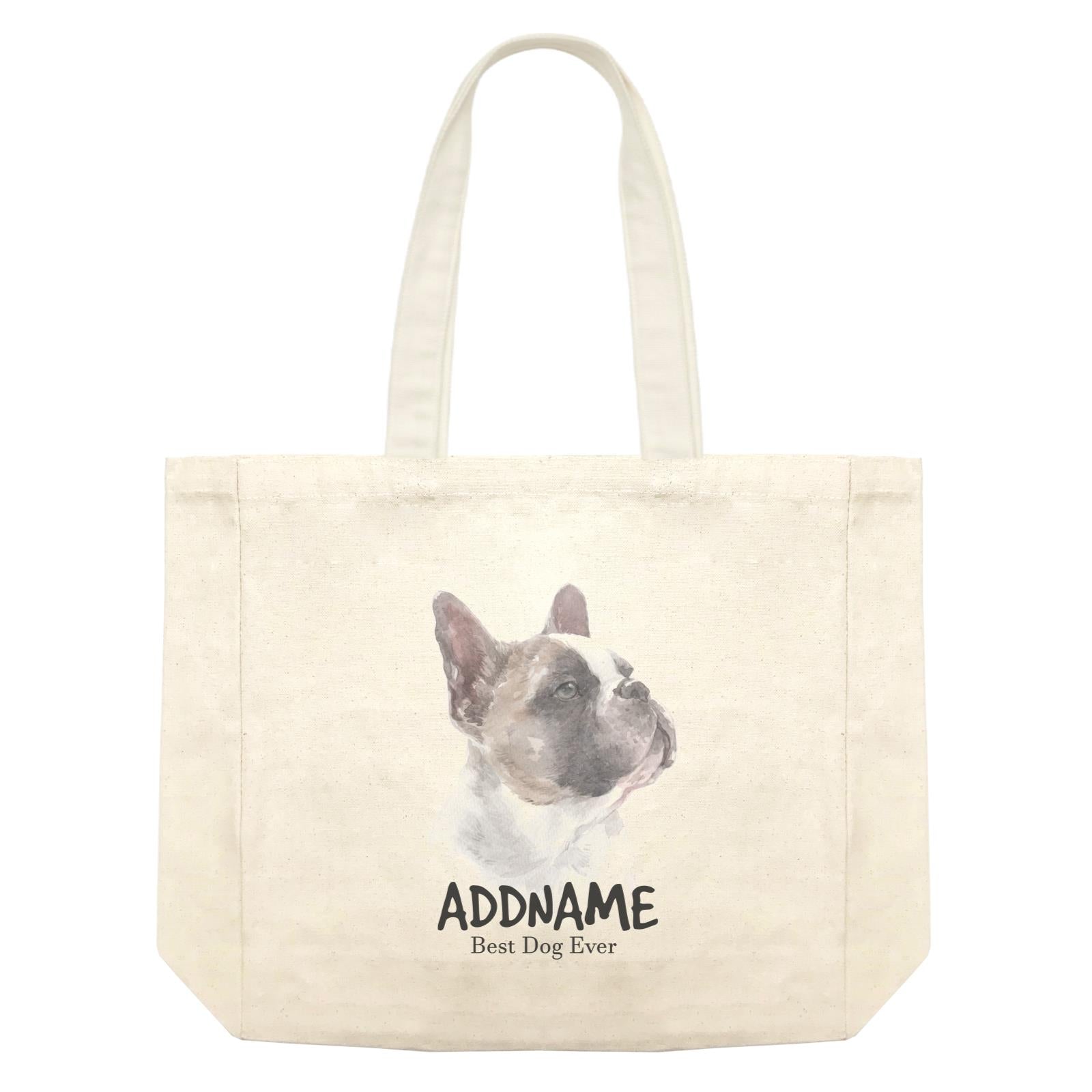 Watercolor Dog French Bulldog Look Up Best Dog Ever Addname Shopping Bag