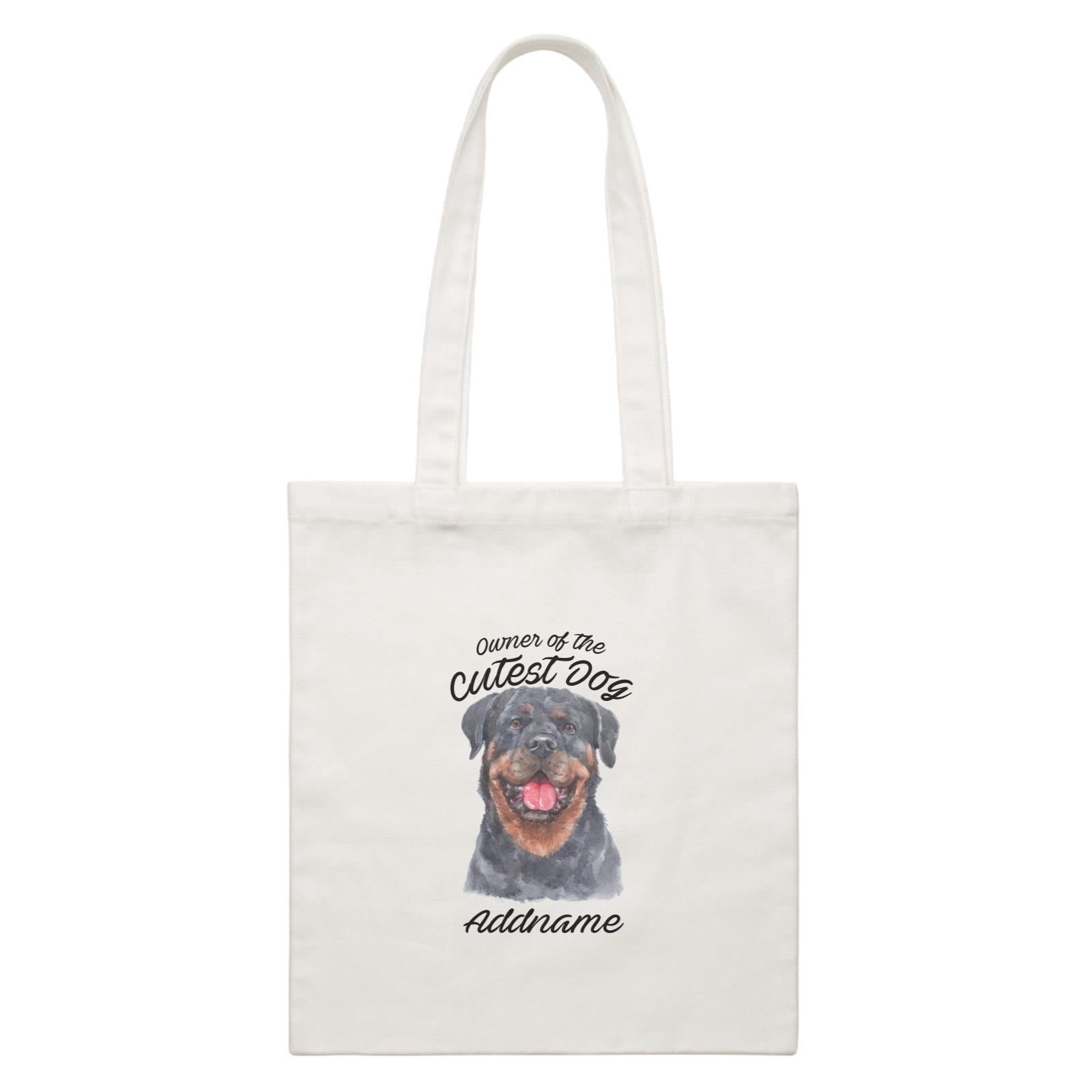 Watercolor Dog Owner Of The Cutest Dog Rottweiler Happy Addname White Canvas Bag