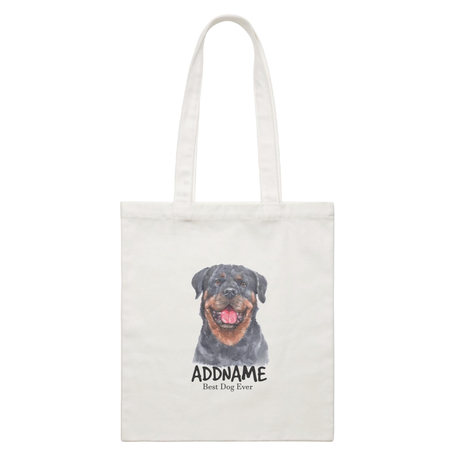 Watercolor Dog Rottweiler Front Best Dog Ever Addname White Canvas Bag