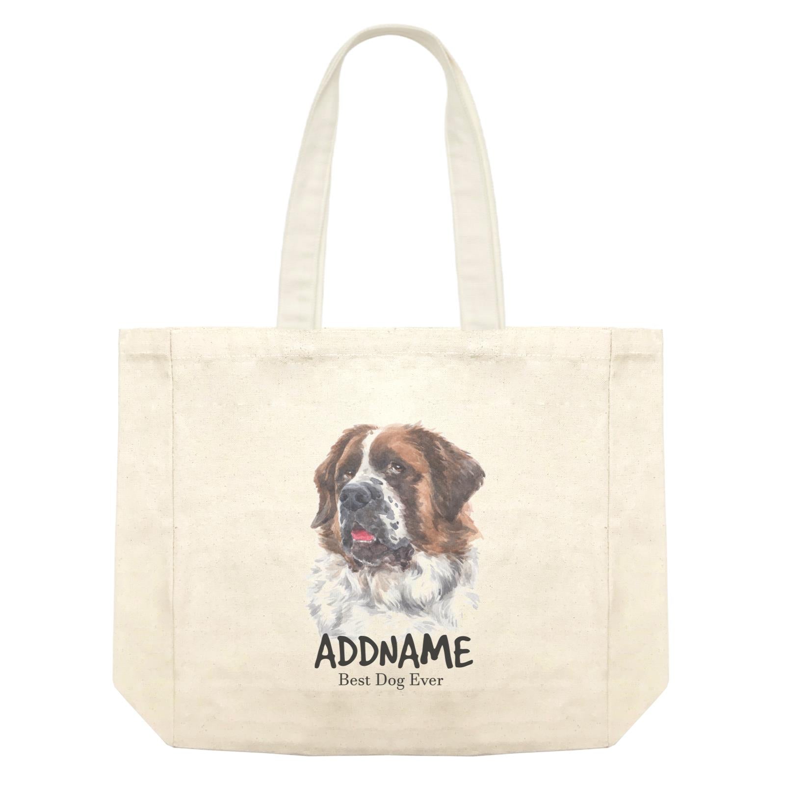 Watercolor Dog Saint Bernard Best Dog Ever Addname Shopping Bag