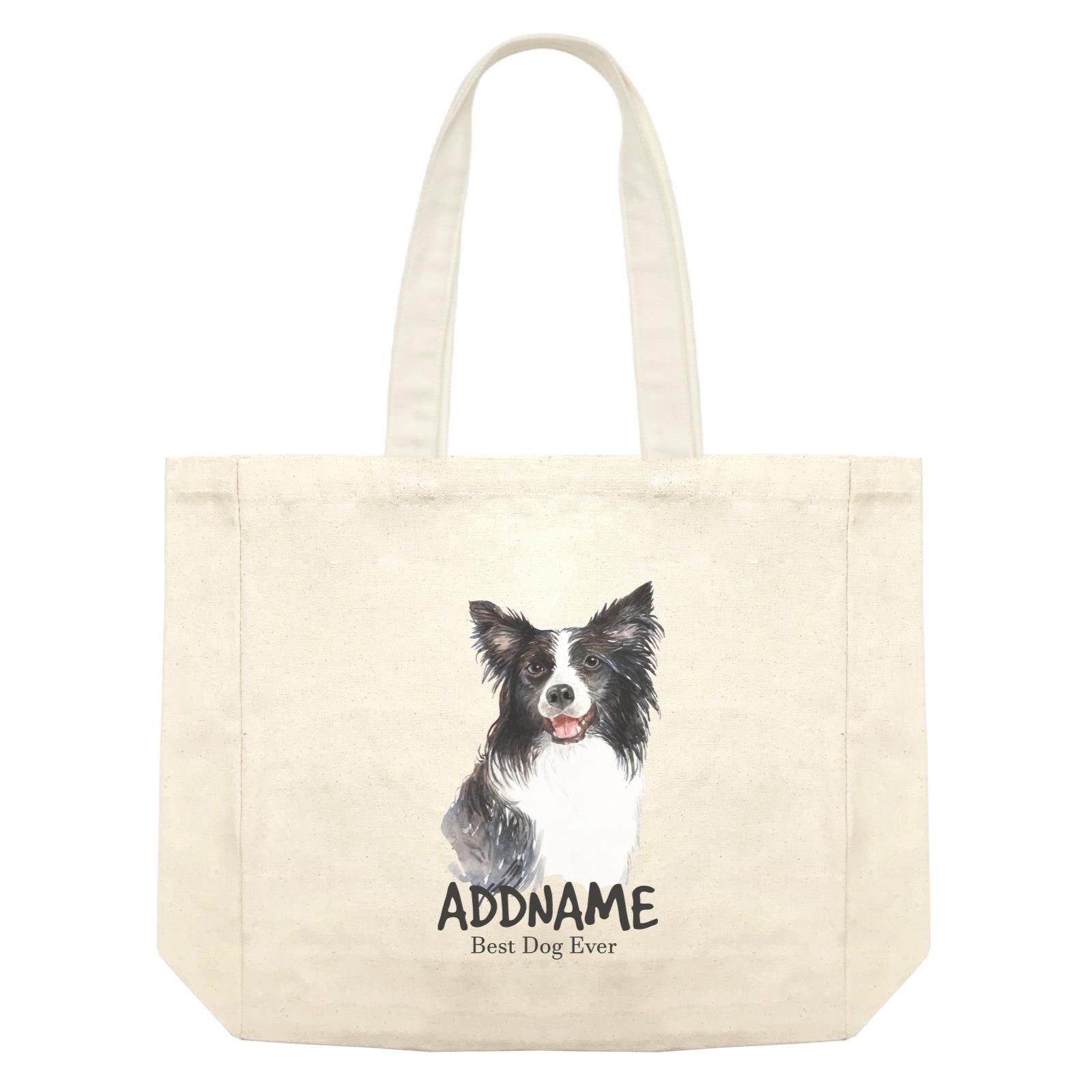 Watercolor Dog Border Collie Best Dog Ever Addname Shopping Bag