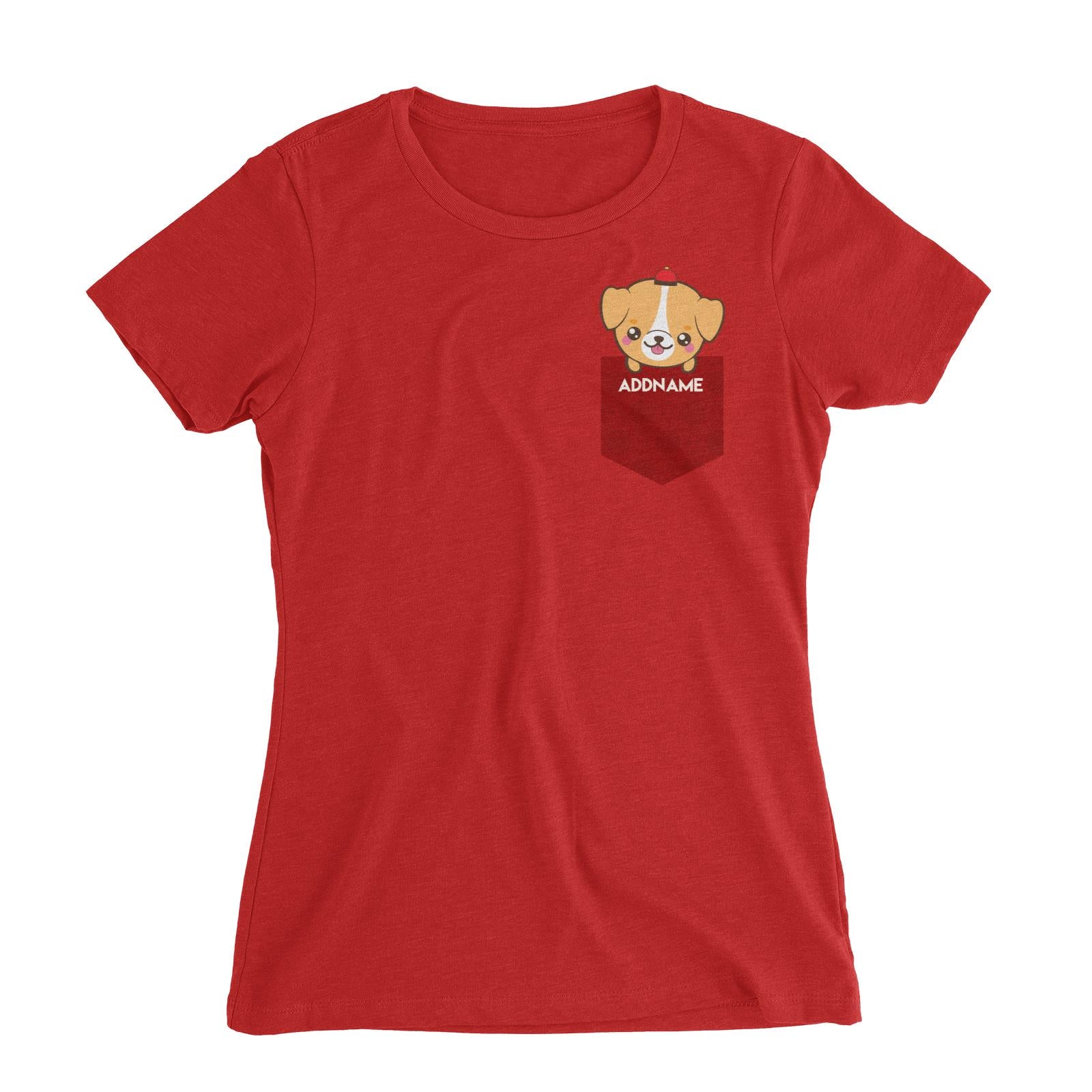 Chinese New Year Pocket Cute Dog Addname Pocket Women Slim Fit T-Shirt  Personalizable Designs
