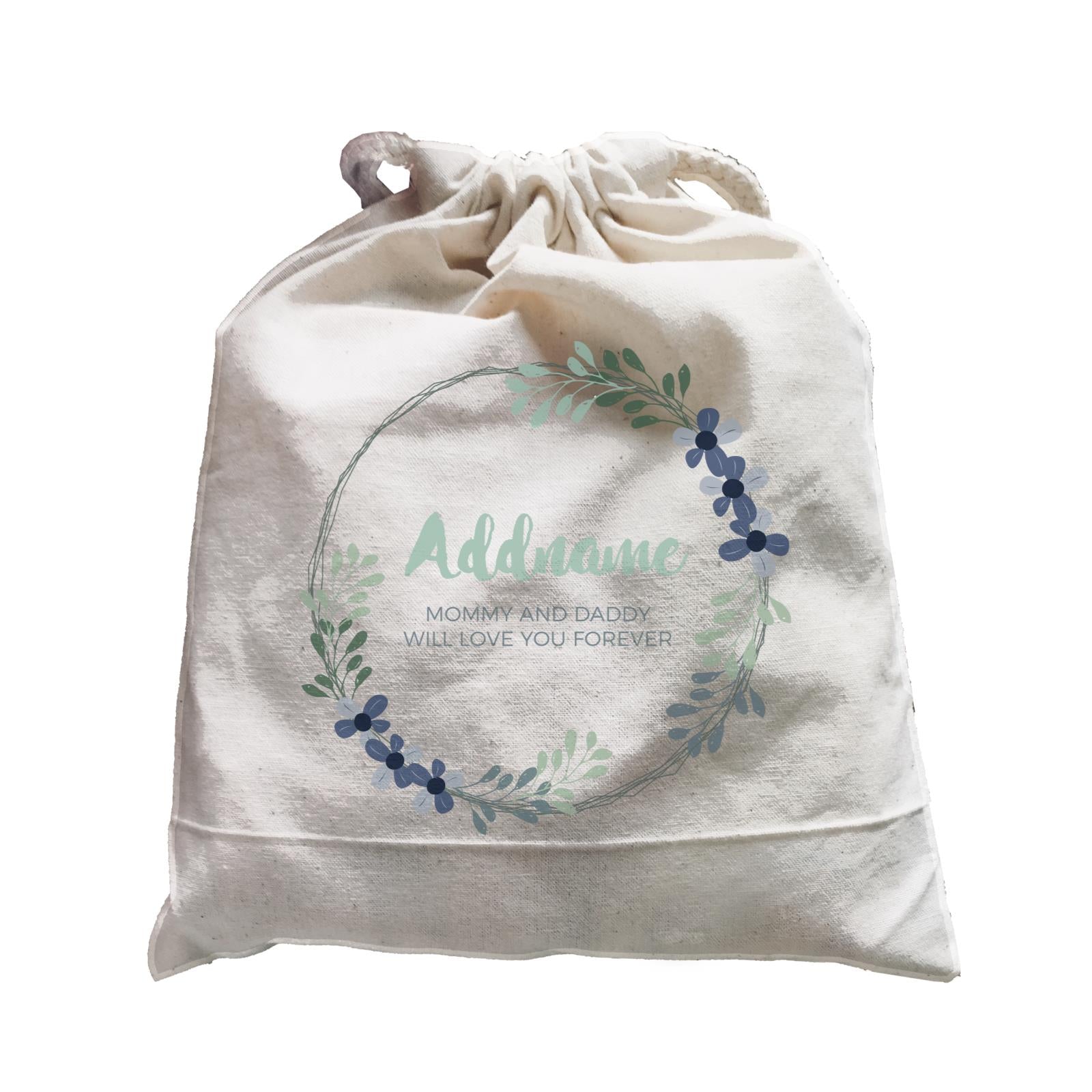 Dark Green and Navy Blue Wreath Personalizable with Name and Text Satchel