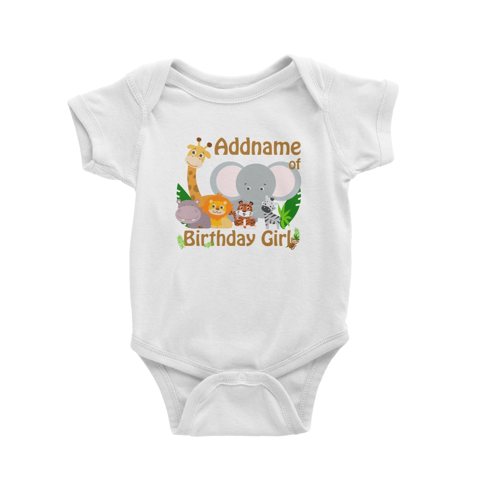 Animal Safari Jungle Birthday Theme Addname of Birthday Girl Baby Romper