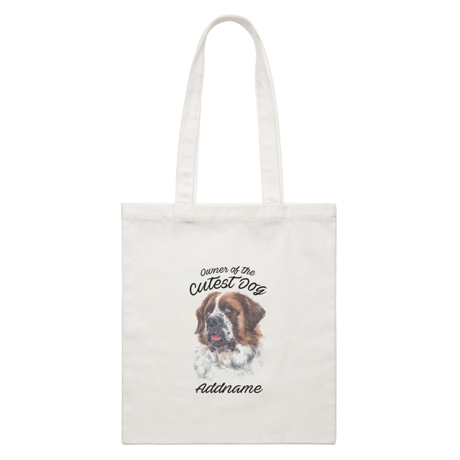 Watercolor Dog Owner Of The Cutest Dog Saint Bernard Addname White Canvas Bag