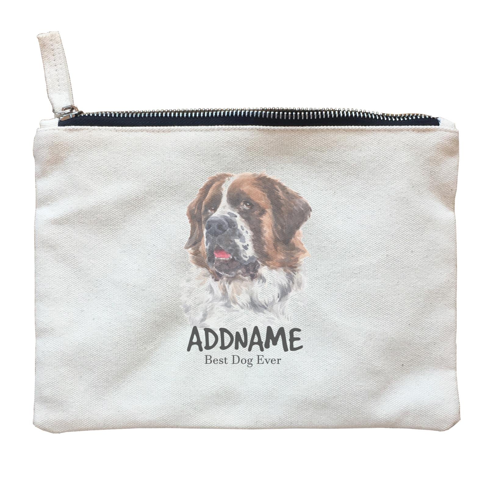 Watercolor Dog Saint Bernard Best Dog Ever Addname Zipper Pouch