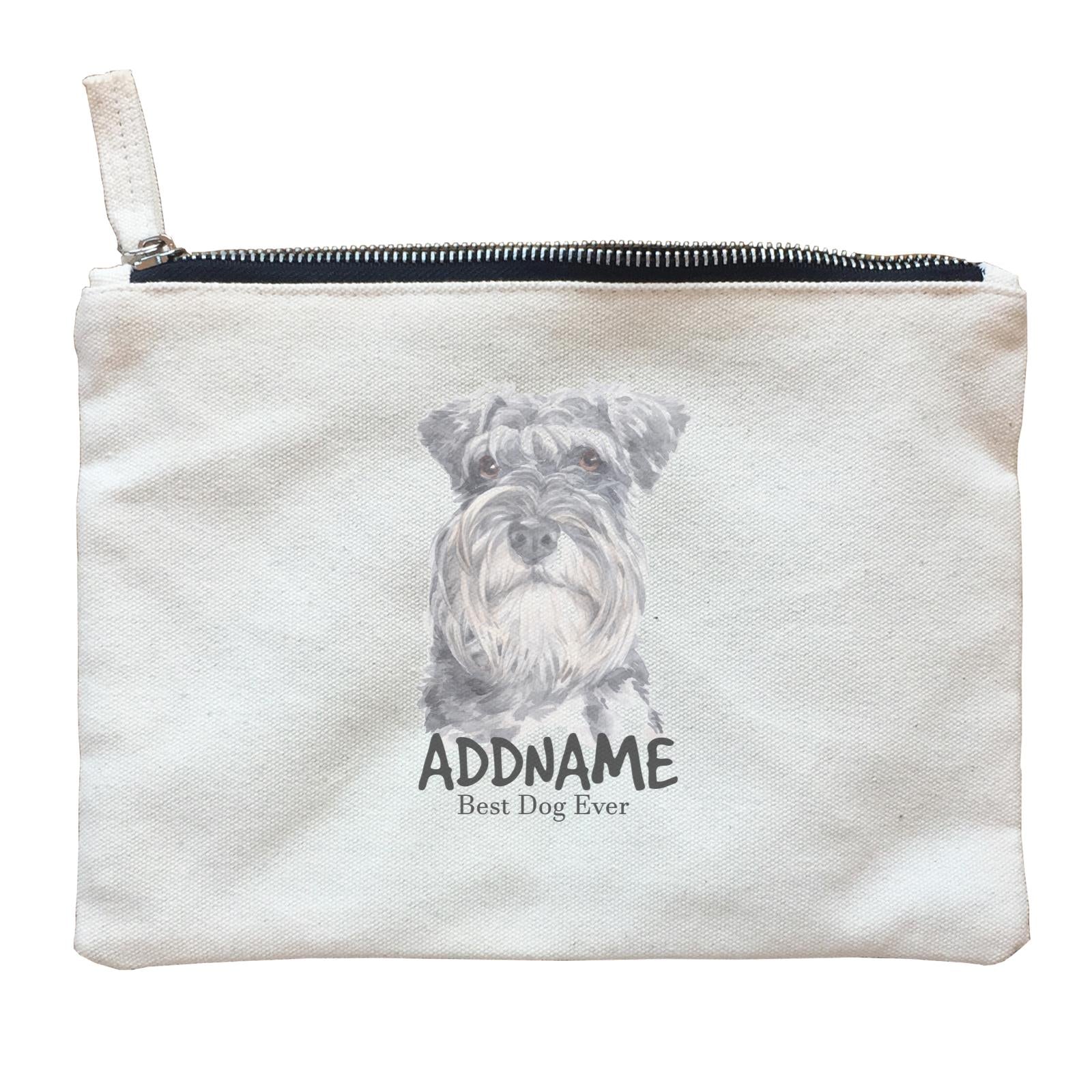 Watercolor Dog Schnauzer Long Hair Best Dog Ever Addname Zipper Pouch