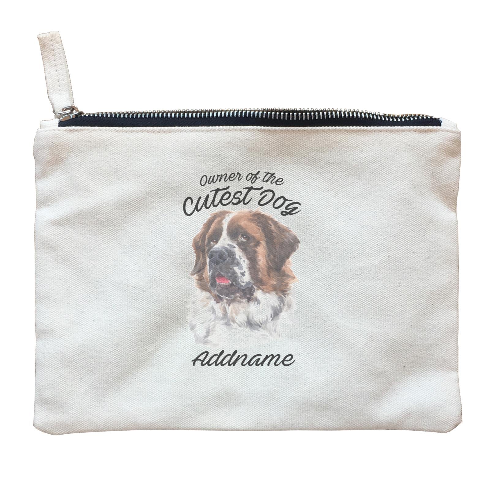 Watercolor Dog Owner Of The Cutest Dog Saint Bernard Addname Zipper Pouch