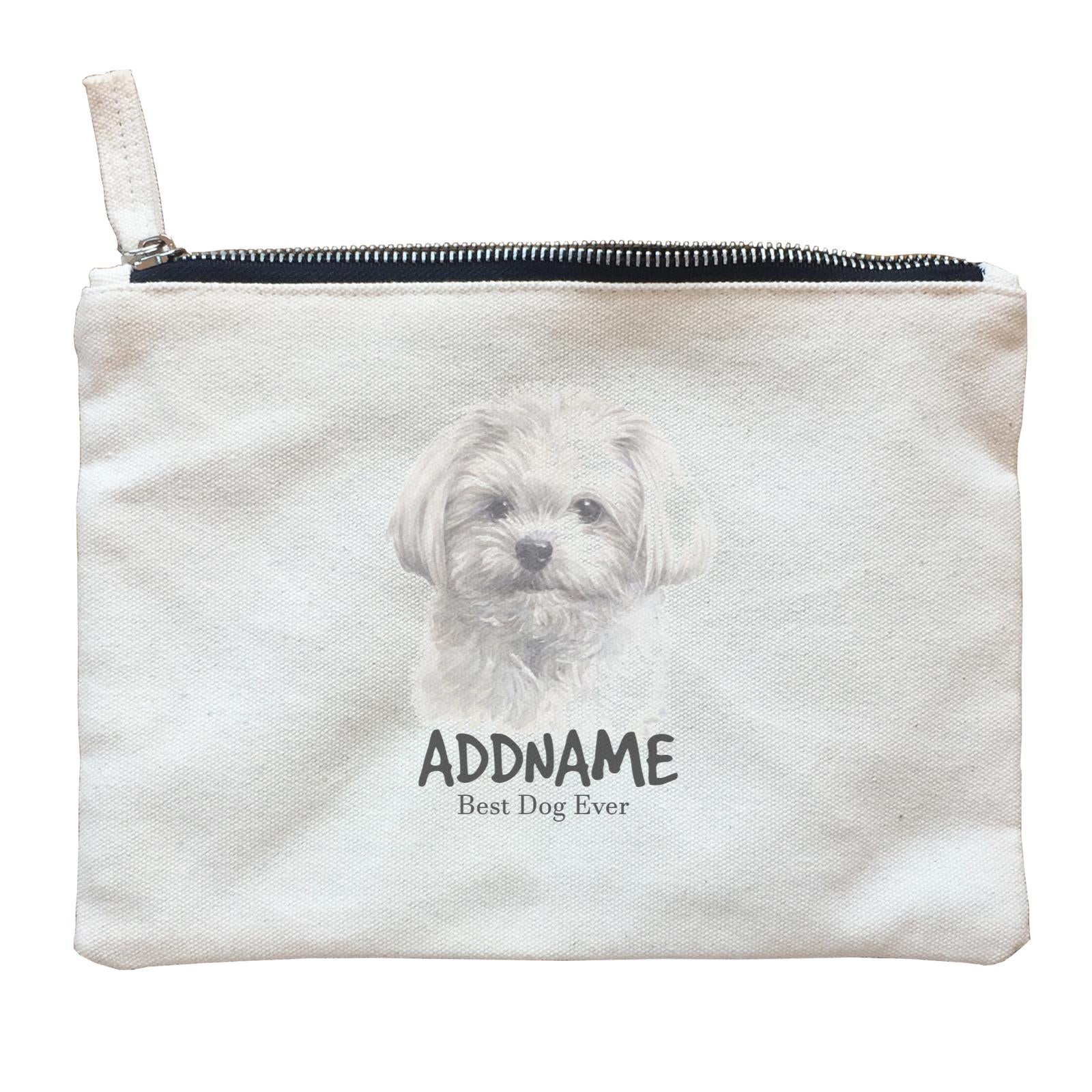 Watercolor Dog Maltese Front Best Dog Ever Addname Zipper Pouch