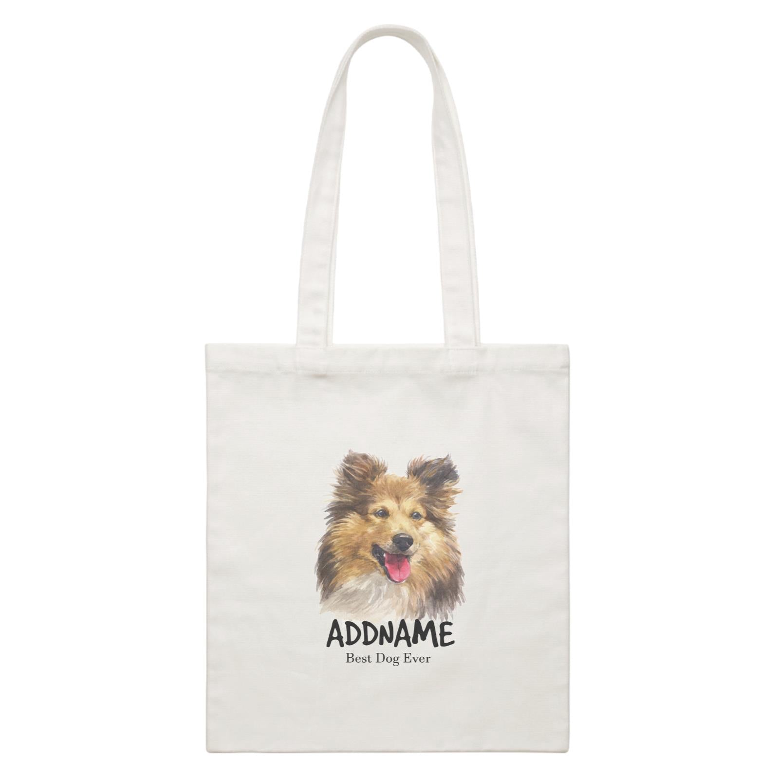 Watercolor Dog Shetland Sheepdog Best Dog Ever Addname White Canvas Bag