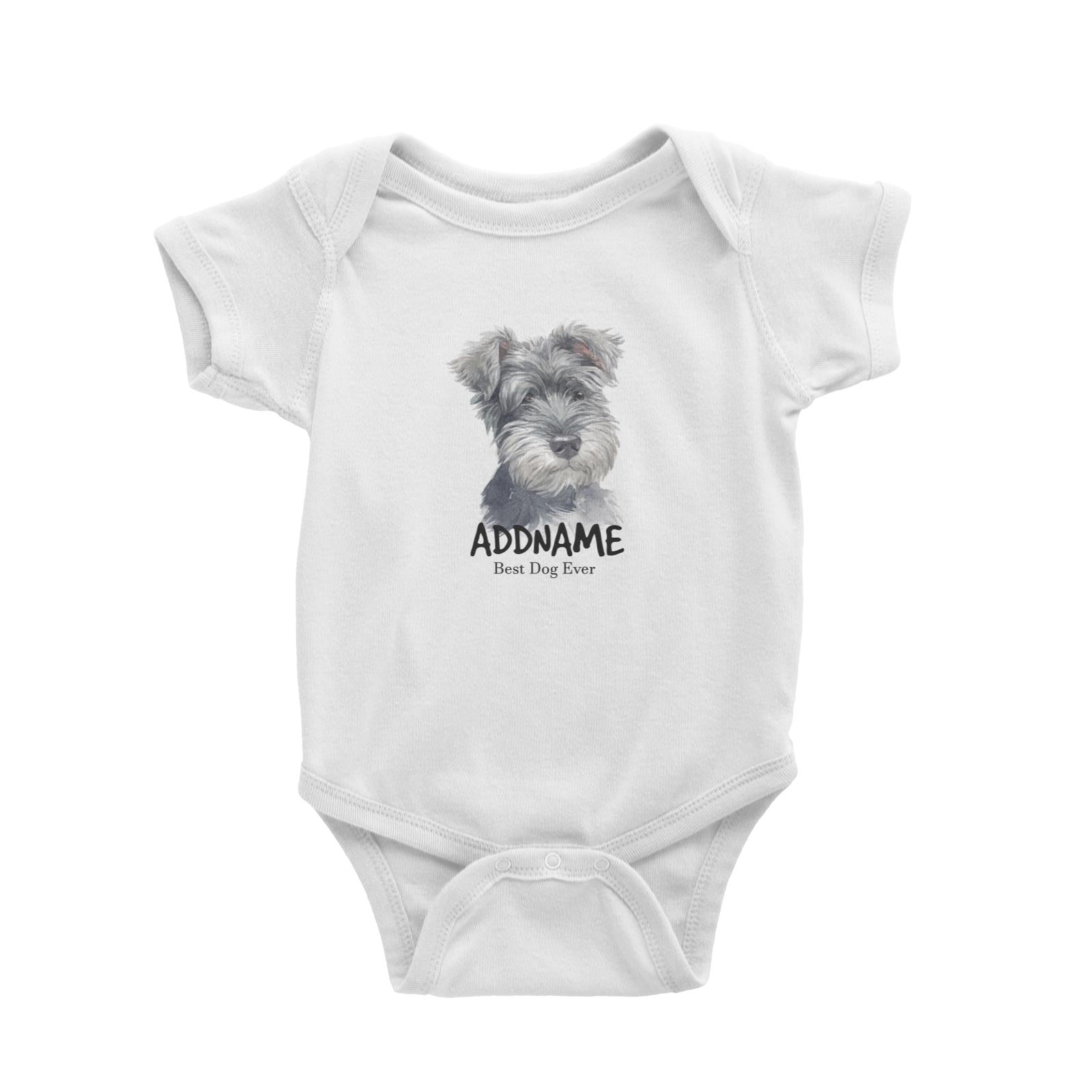 Watercolor Dog Schnauzer Best Dog Ever Addname Baby Romper