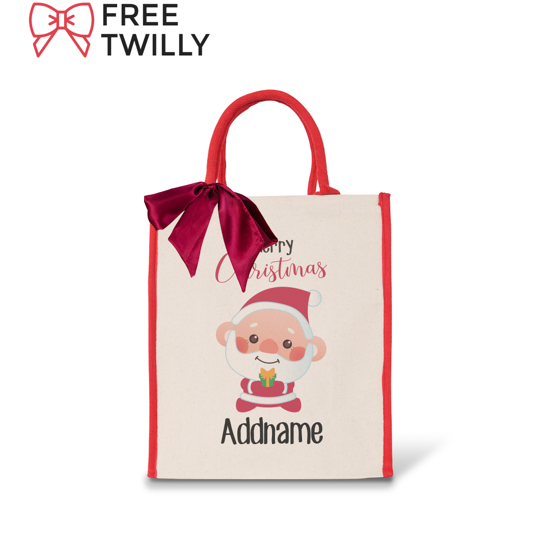 Christmas Cute Animal Series Merry Christmas Santa Red Colour Lining Canvas Bag