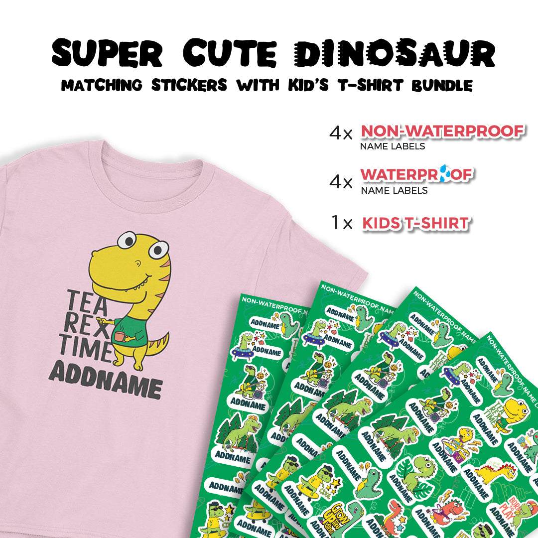 Super Cute Dinosaur Matching Stickers With Kid's T-Shirt Bundle Set