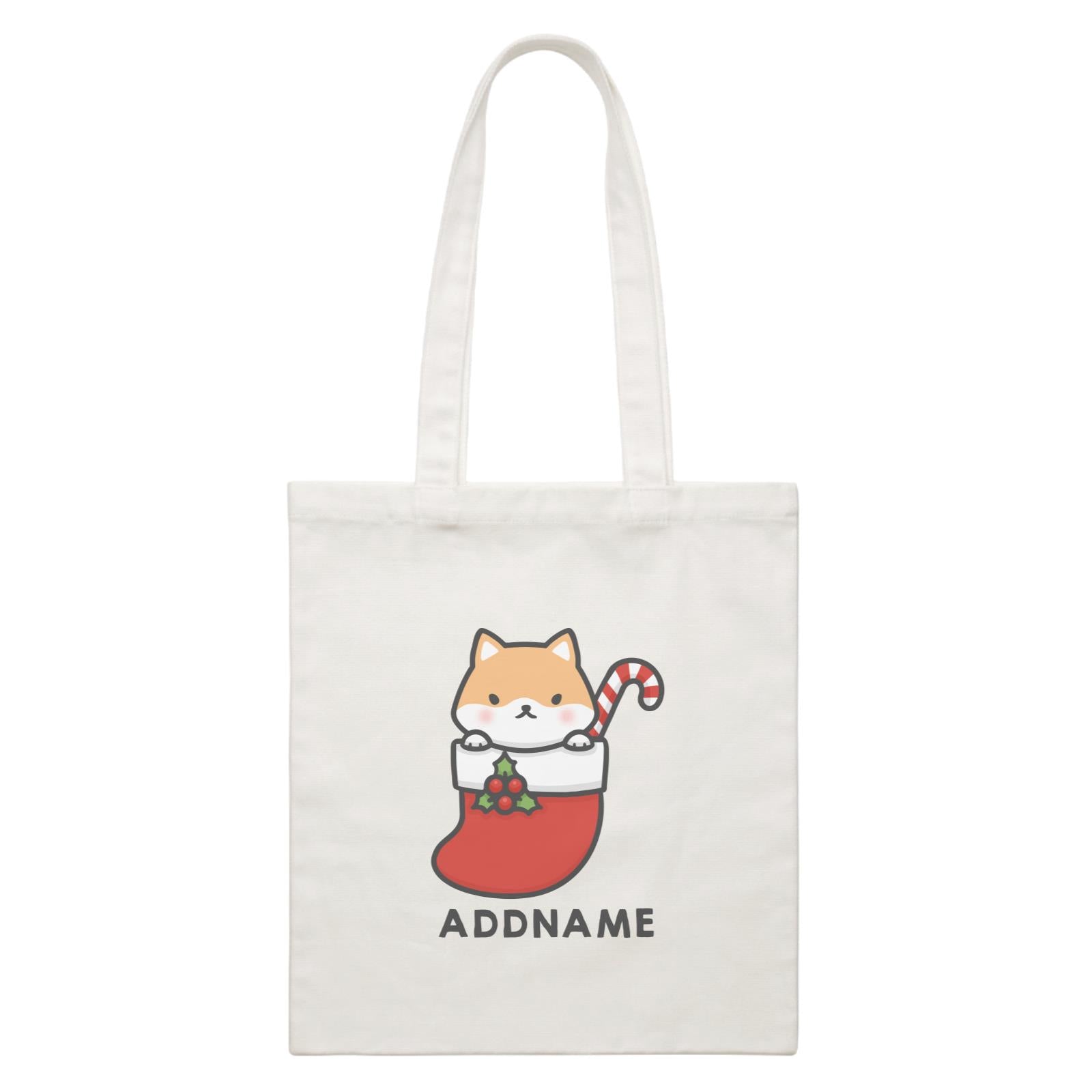 Xmas Cute Dog In Christmas Sock Addname Accessories Canvas Bag