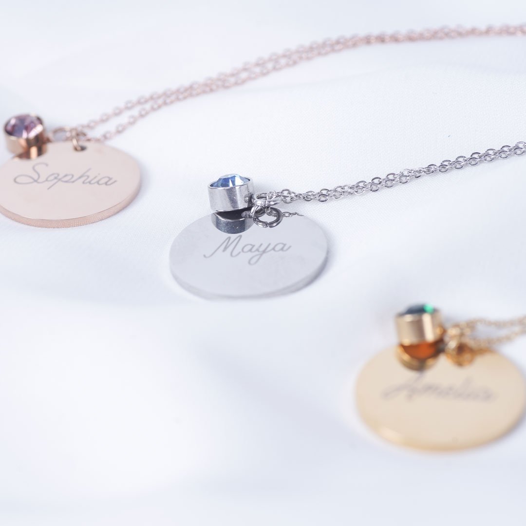 Personalised 3rd Anniversary Birthstone Necklace - The Original 3 Ring –  Honey Willow - handmade jewellery